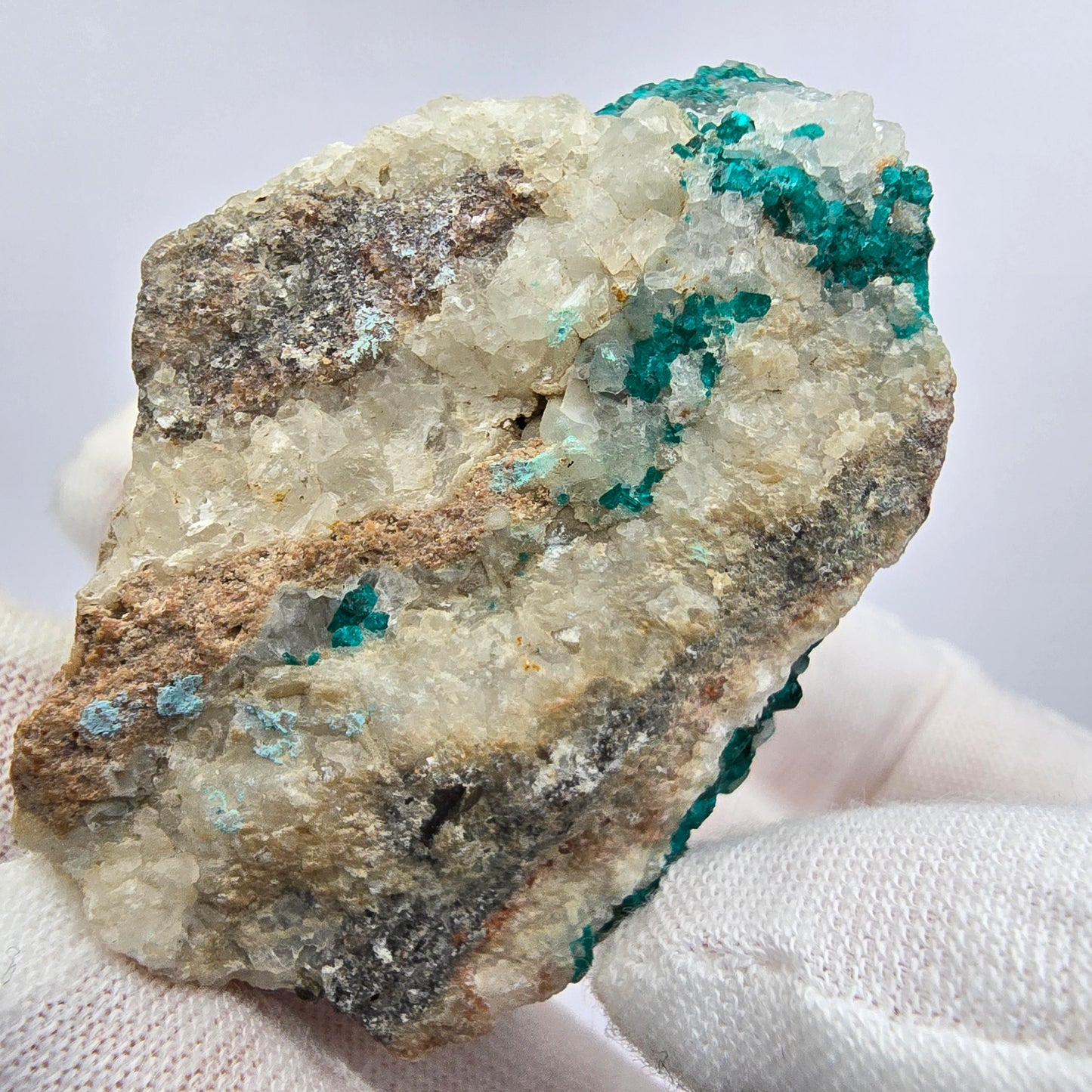 Rare Dioptase on Quartz Specimen Kaokoveld, Namibia 53*41*28mm Mineral Collection