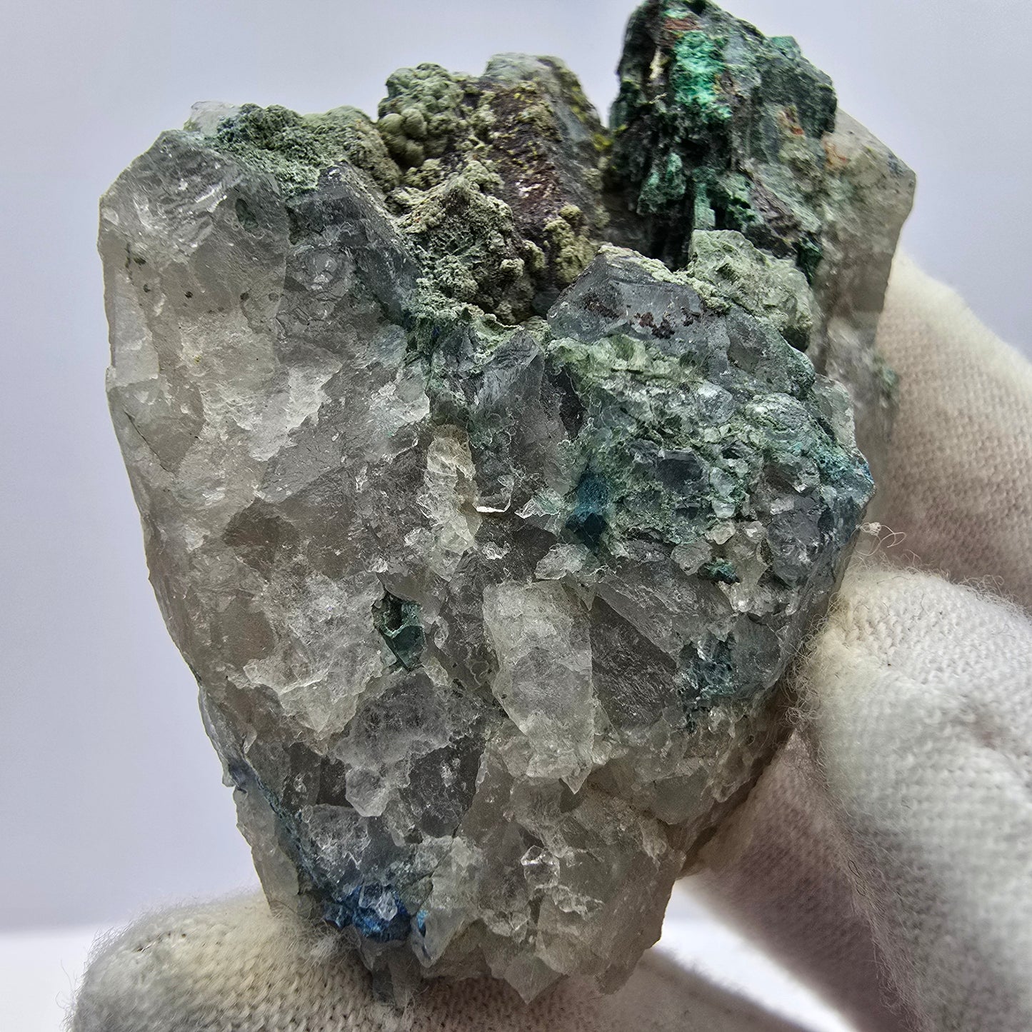 Spécimen rare de malachite, chrysocolle sur quartz Kaokoveld, Namibie 56*45*18mm