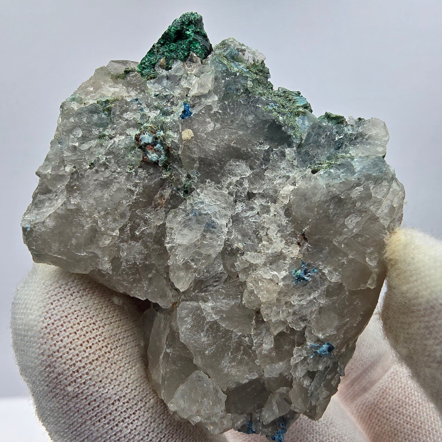 Spécimen rare de malachite, chrysocolle sur quartz Kaokoveld, Namibie 56*45*18mm