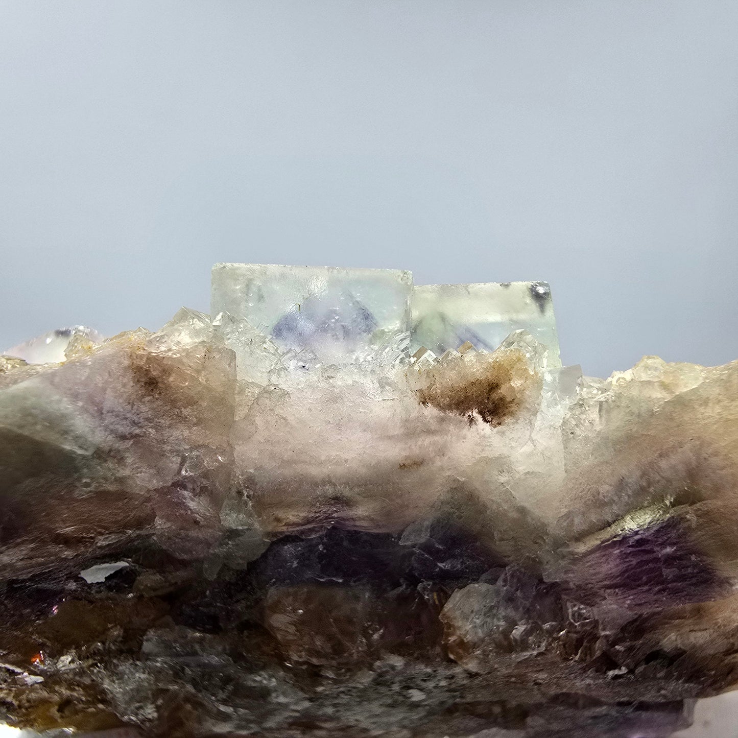 Seltene UV Phantom Fluorit Würfel, Quarz Stufe Brandberg, Namibia 59*39*20mm