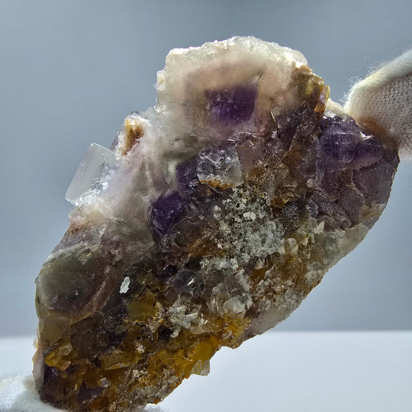 Seltene UV Phantom Fluorit Würfel, Quarz Stufe Brandberg, Namibia 59*39*20mm