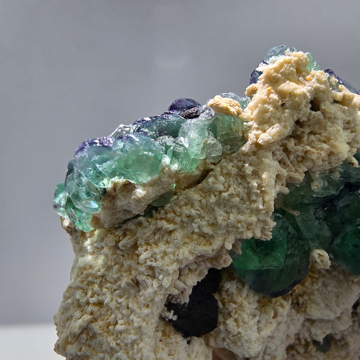 Phantom Fluorit grün blau, Orthoklas Stufe Erongo, Namibia 55*45*26mm Sammlung
