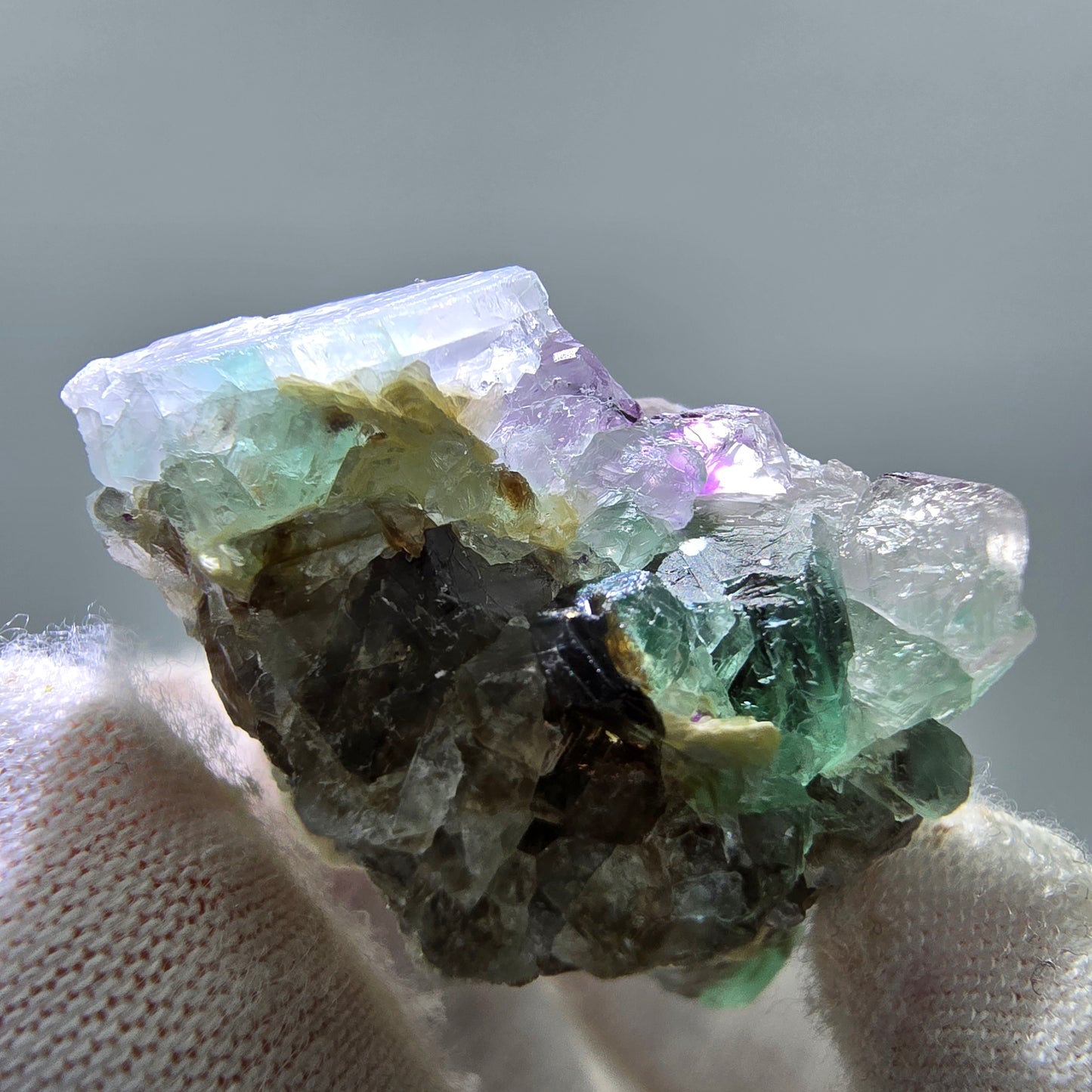 Phantom Fluorit, Hyalit, Muskovit Stufe Erongo, Namibia 56*34*25mm Sammlung