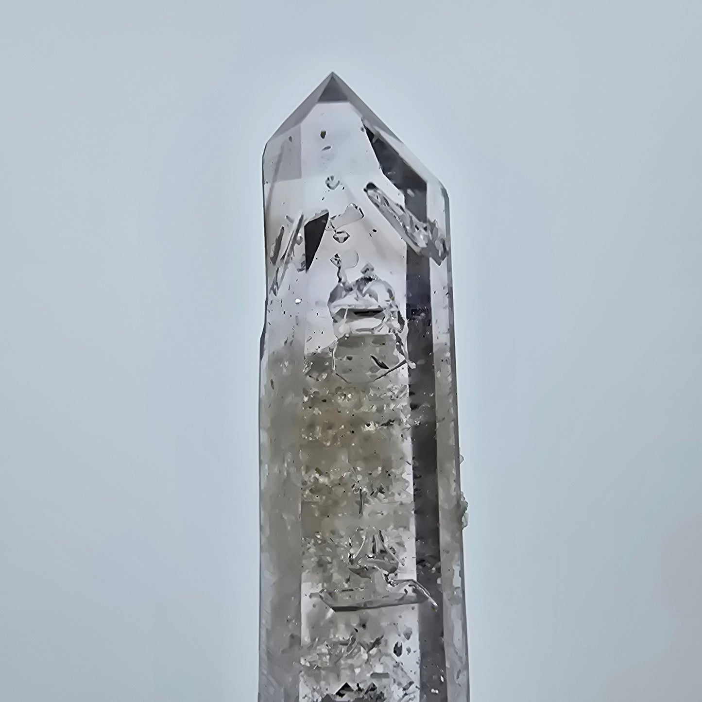 Enhydro Lemurian Rauchquarz mit Stilbit 1x Blase Goboboseb, Namibia 46*10*7mm
