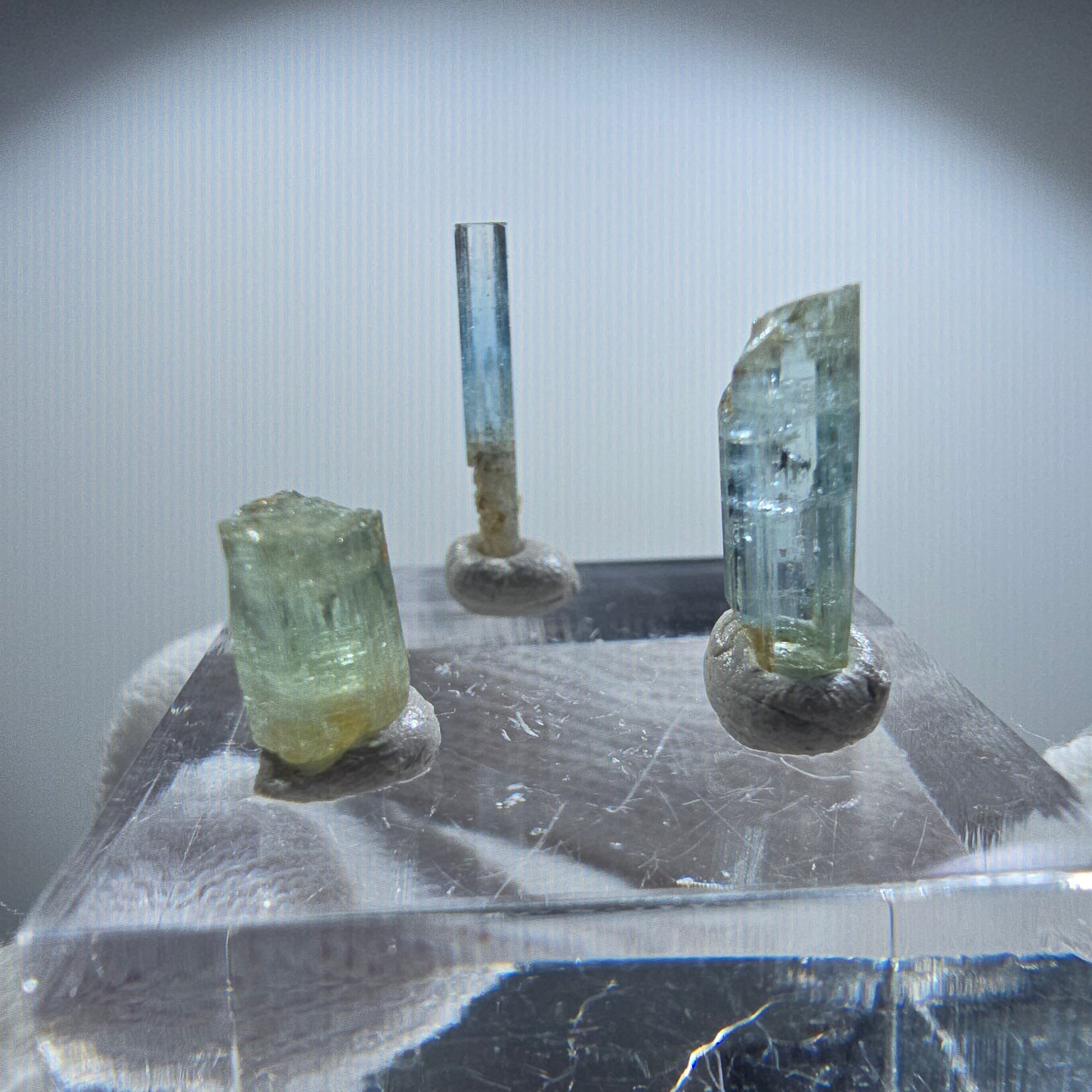 3x Aquamarin Kristalle, blau - 3er Set Erongo, Namibia 7-16mm