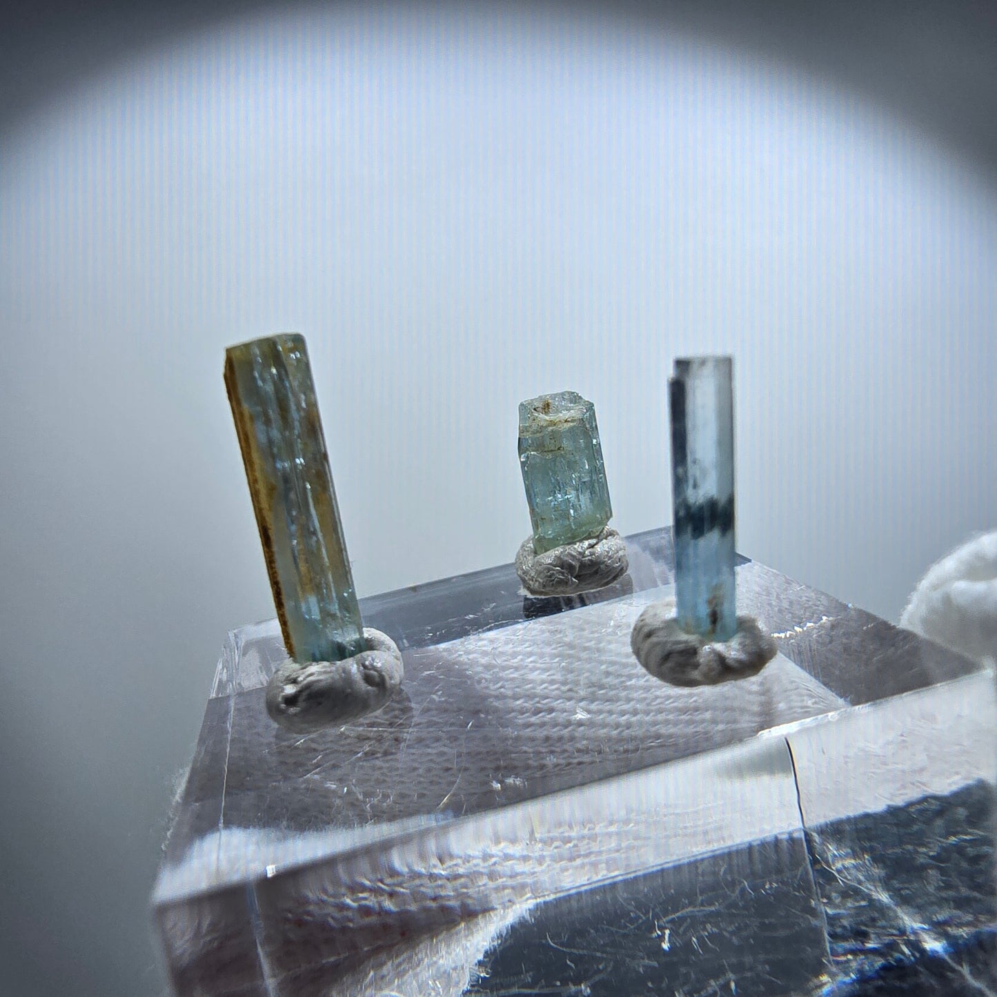 3x Aquamarin Kristalle, blau - 3er Set Erongo, Namibia 8-15mm