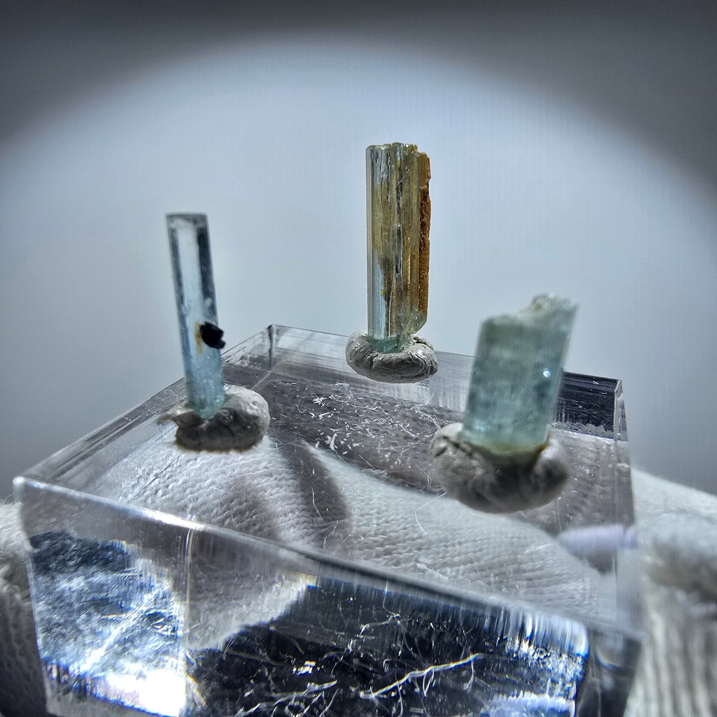 3x Aquamarin Kristalle, blau - 3er Set Erongo, Namibia 8-15mm