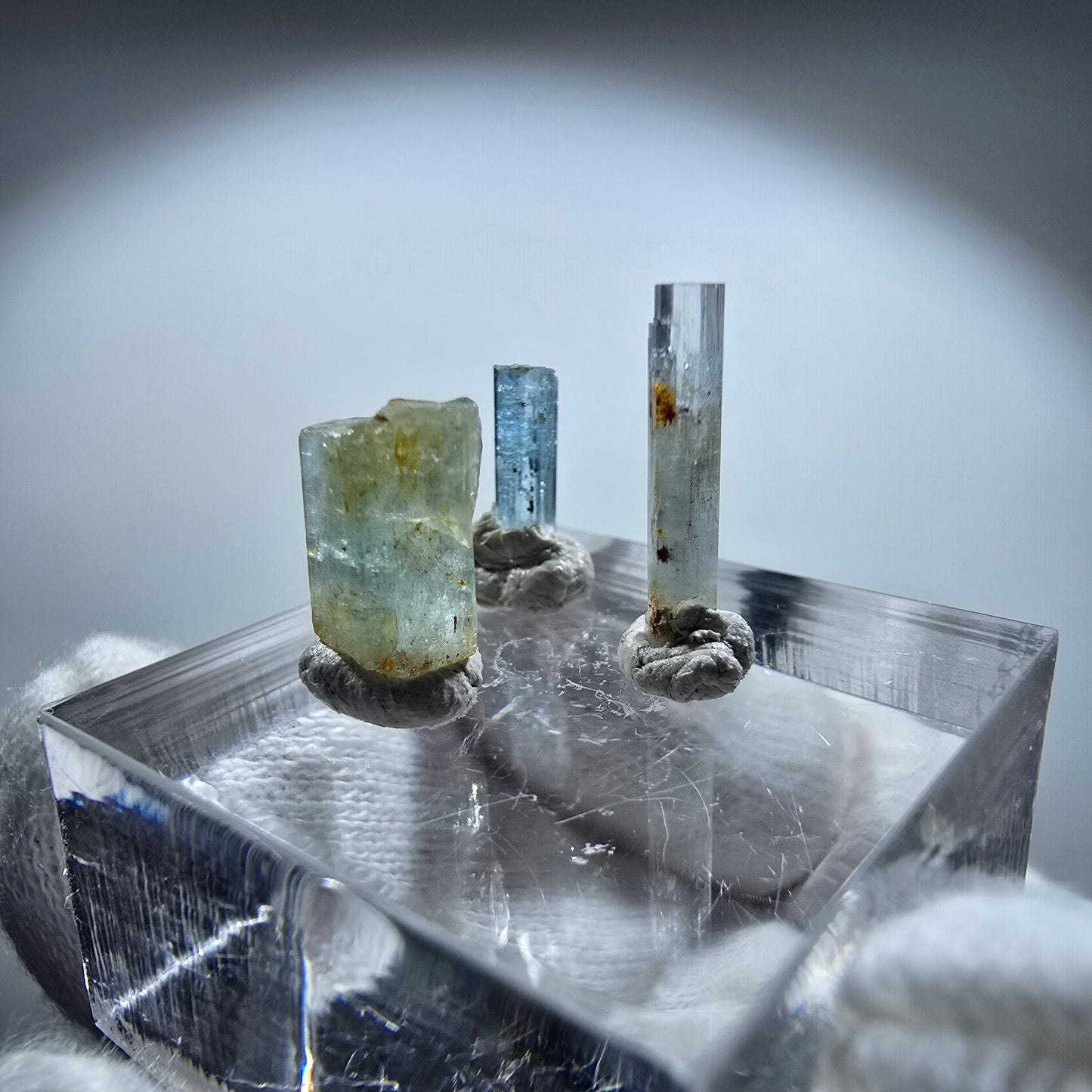 3x Aquamarin Kristalle, blau - 3er Set Erongo, Namibia 9-14mm