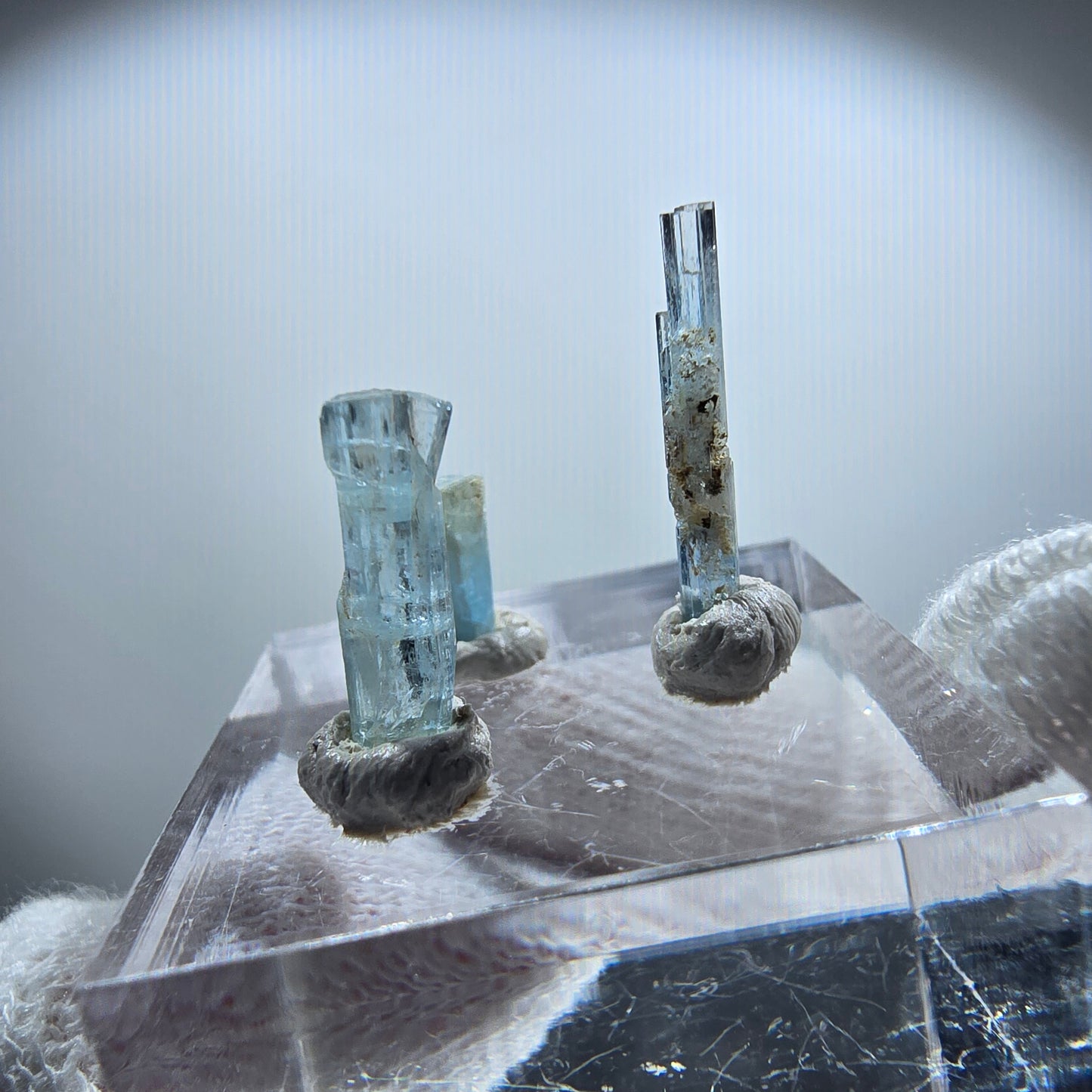 3x Aquamarin Kristalle, blau - 3er Set Erongo, Namibia 8-17mm