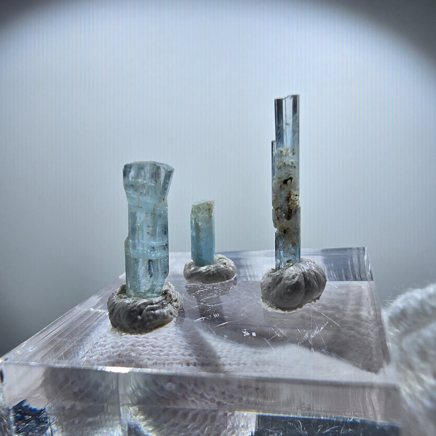 3x Aquamarin Kristalle, blau - 3er Set Erongo, Namibia 8-17mm