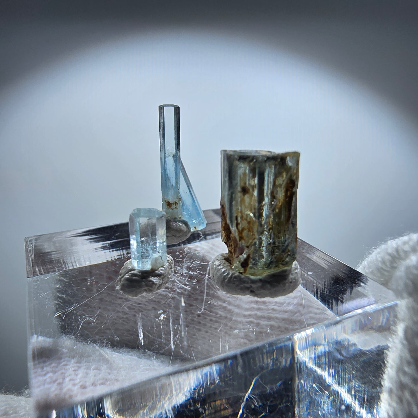 3x Aquamarin Kristalle, blau - 3er Set Erongo, Namibia 5-14mm