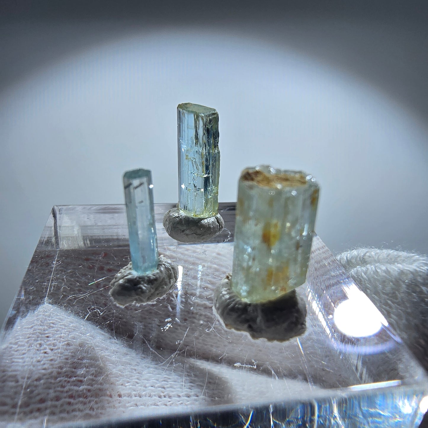 3x Aquamarin Kristalle, blau - 3er Set Erongo, Namibia 8-11mm
