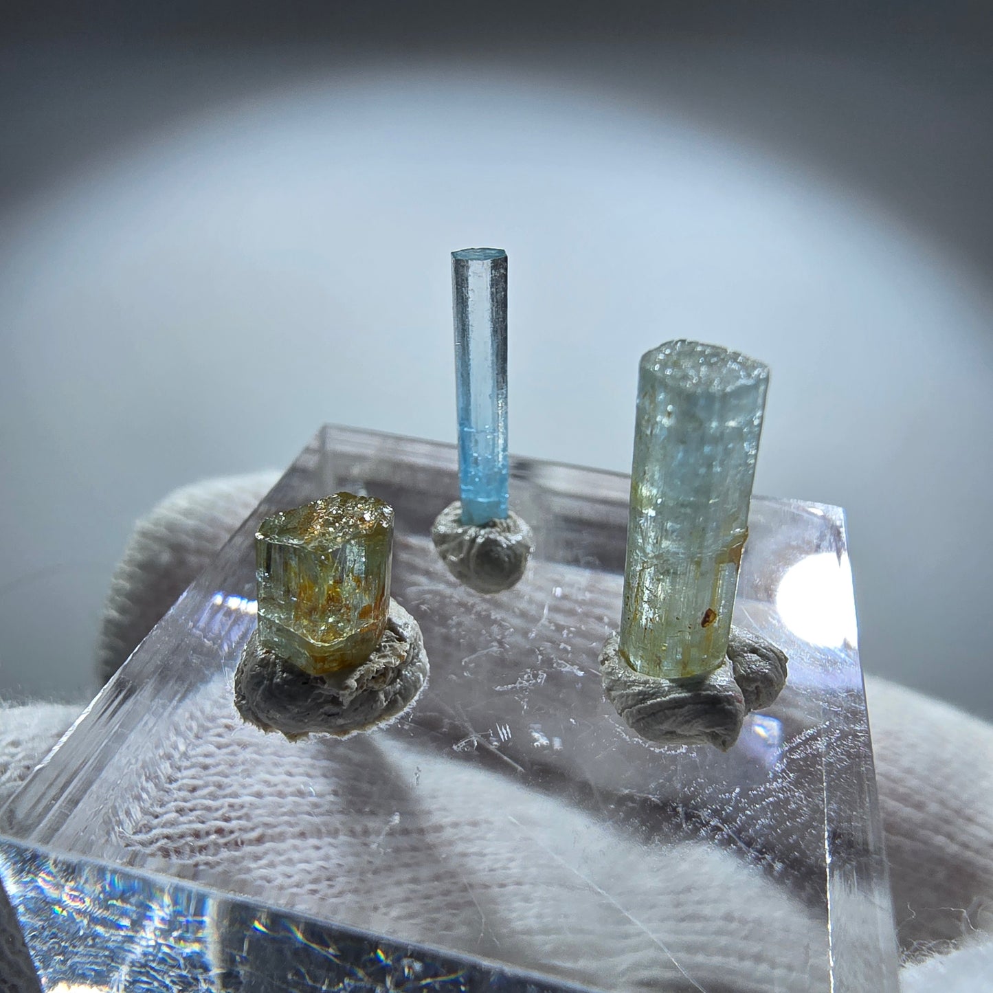 3x Aquamarin Kristalle, blau - 3er Set Erongo, Namibia 6-13mm