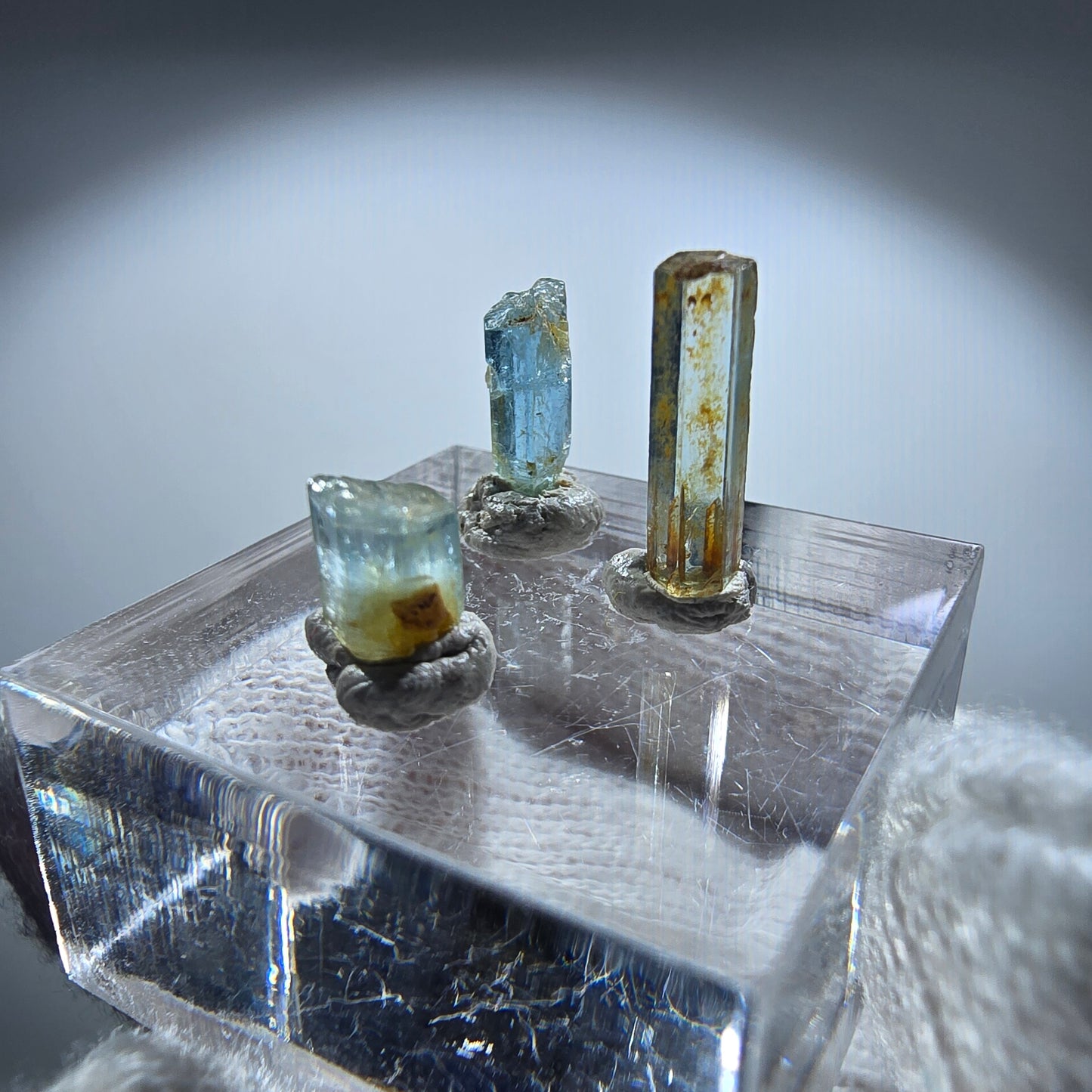 3x Aquamarin Kristalle, blau - 3er Set Erongo, Namibia 5-12mm