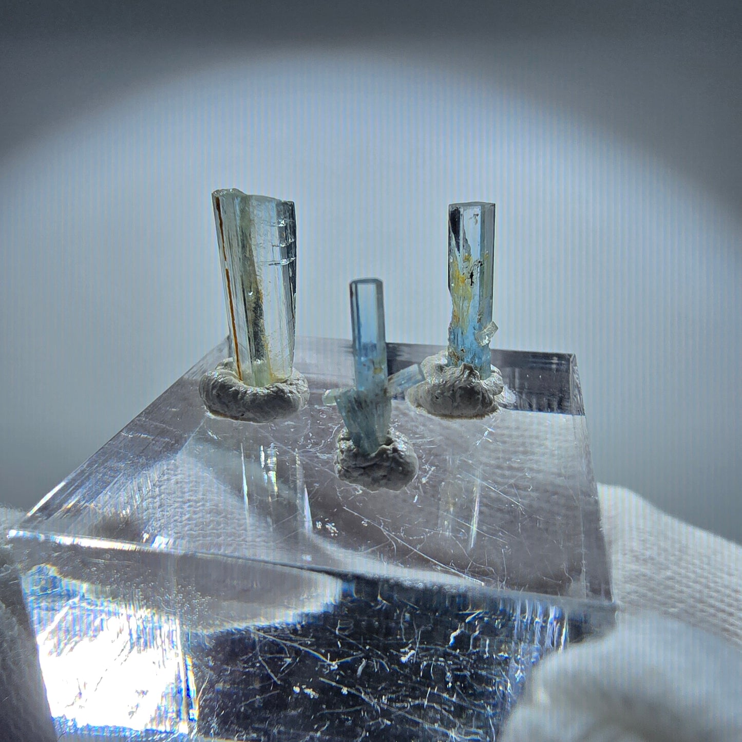 3x Aquamarin Kristalle, blau - 3er Set Erongo, Namibia 9-14mm