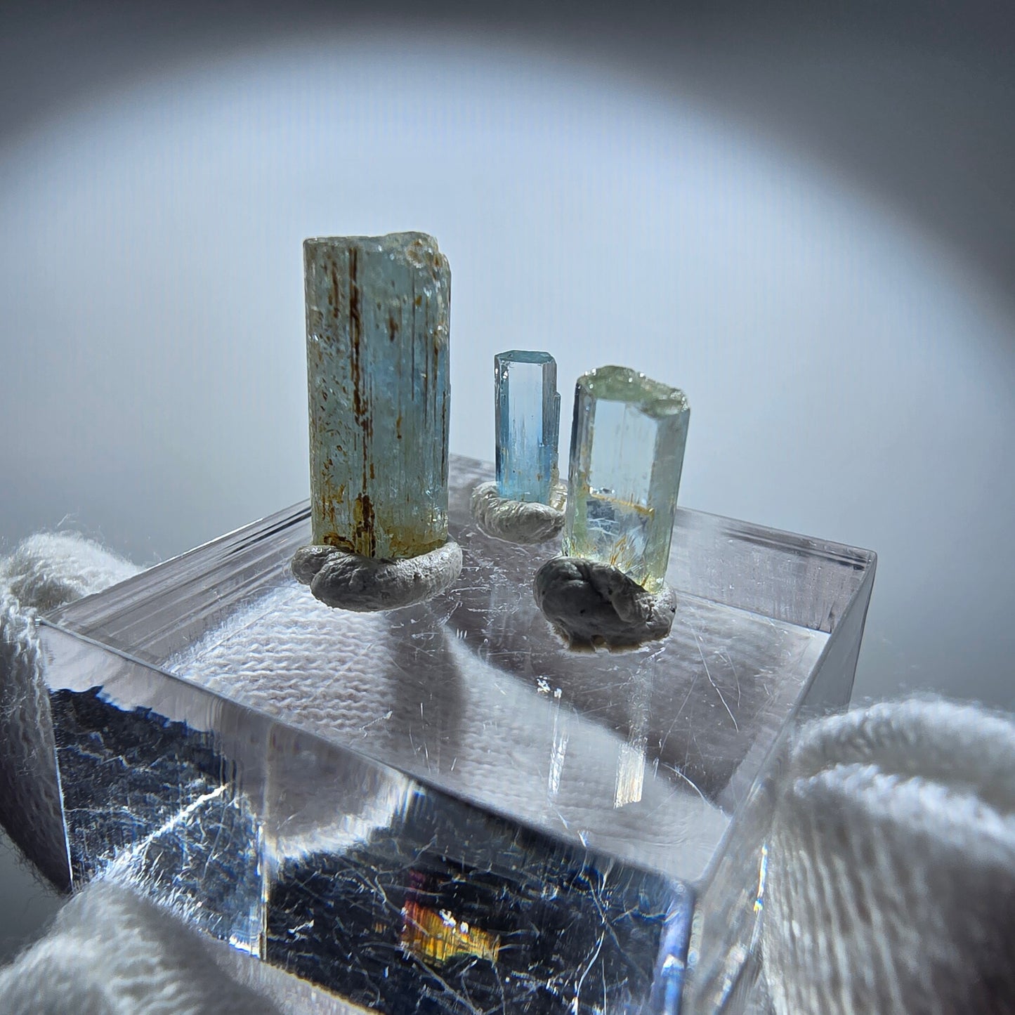 3x Aquamarin Kristalle, blau - 3er Set Erongo, Namibia 8-14mm