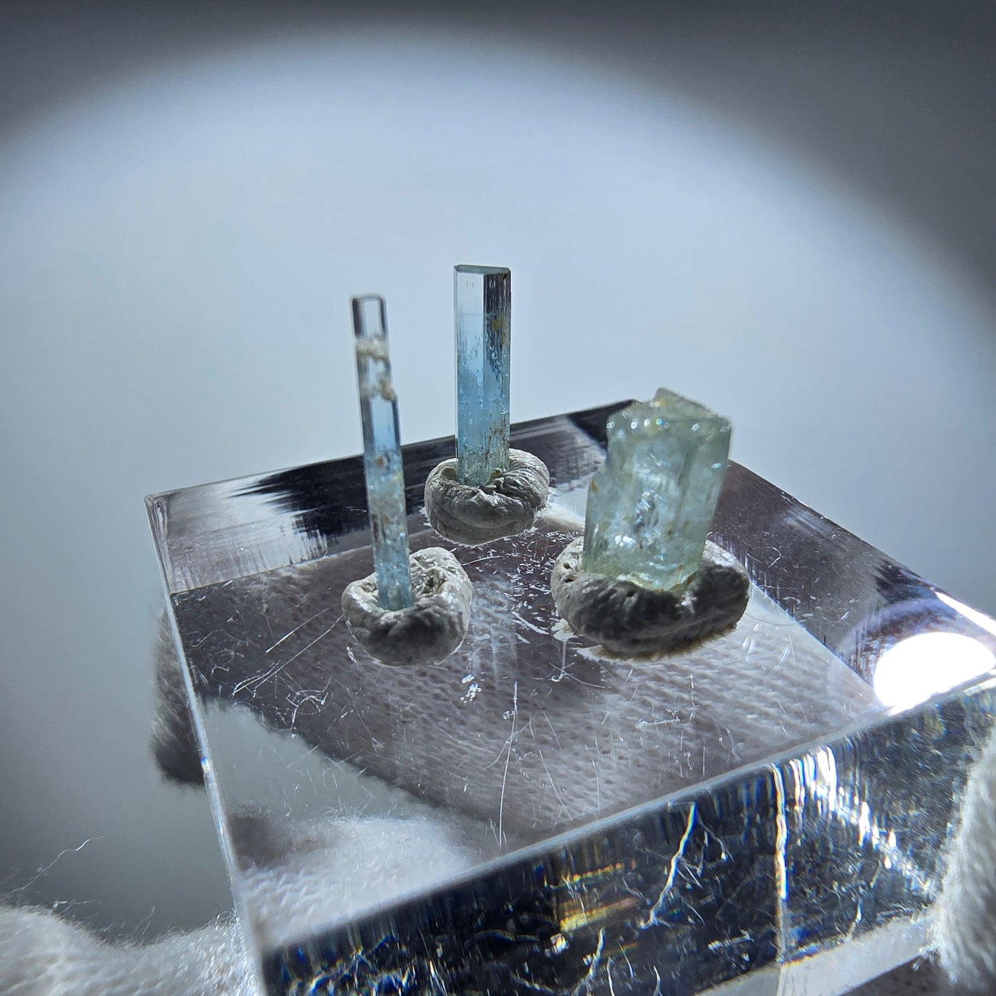 3x Aquamarin Kristalle, blau - 3er Set Erongo, Namibia 7-12mm