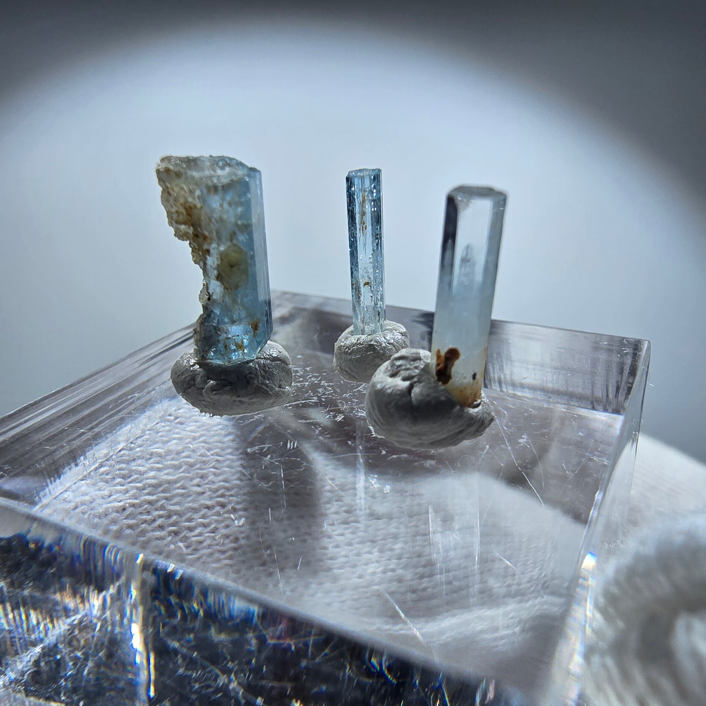 3x Aquamarin Kristalle, blau - 3er Set Erongo, Namibia 9-11mm