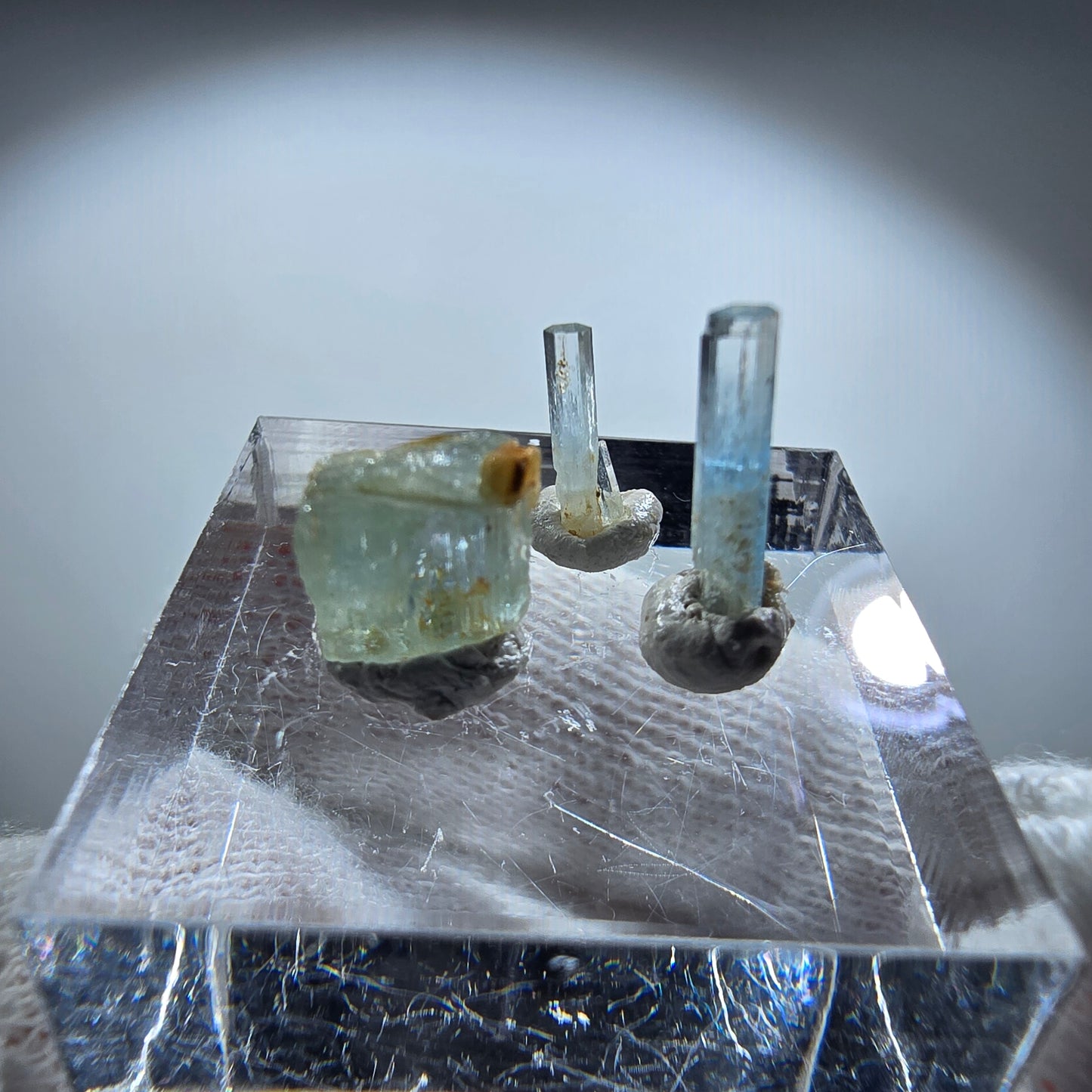 3x Aquamarin Kristalle, blau - 3er Set Erongo, Namibia 6-12mm