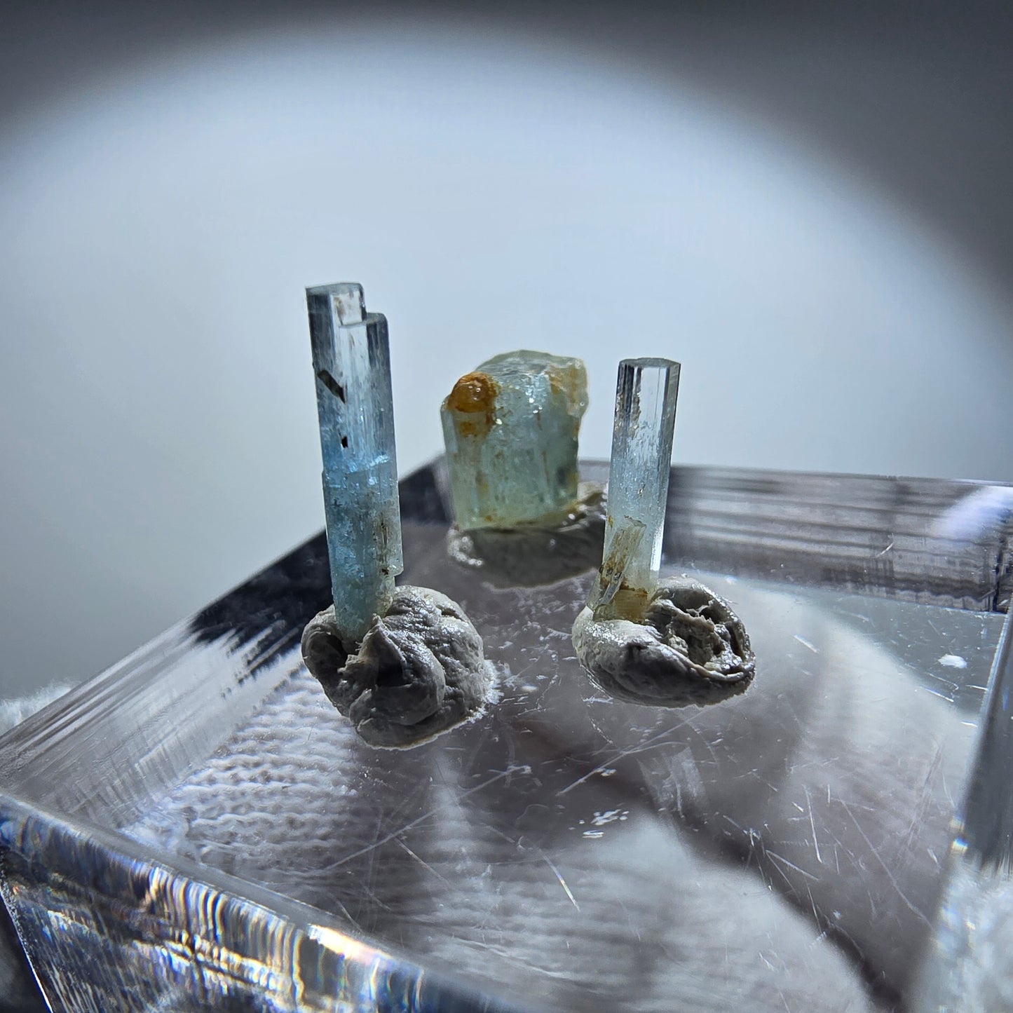 3x Aquamarin Kristalle, blau - 3er Set Erongo, Namibia 6-12mm