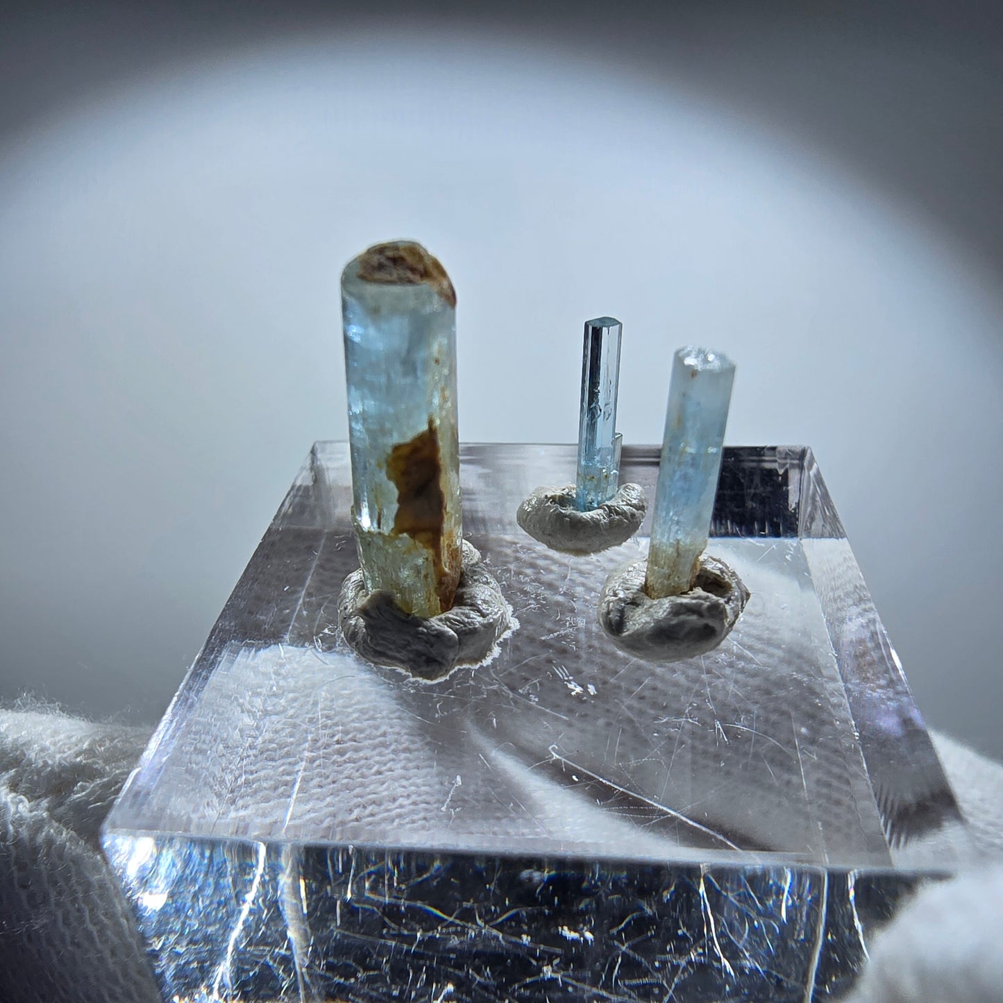 3x Aquamarin Kristalle, blau - 3er Set Erongo, Namibia 10-15mm