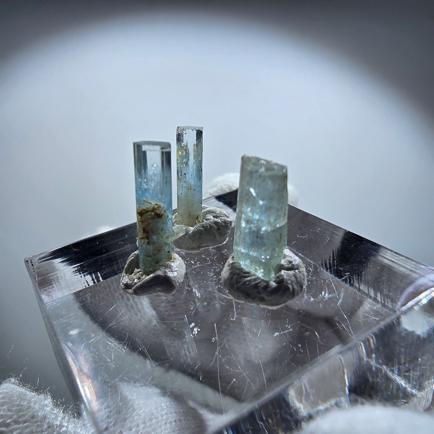 3x Aquamarin Kristalle, blau - 3er Set Erongo, Namibia 9-12mm