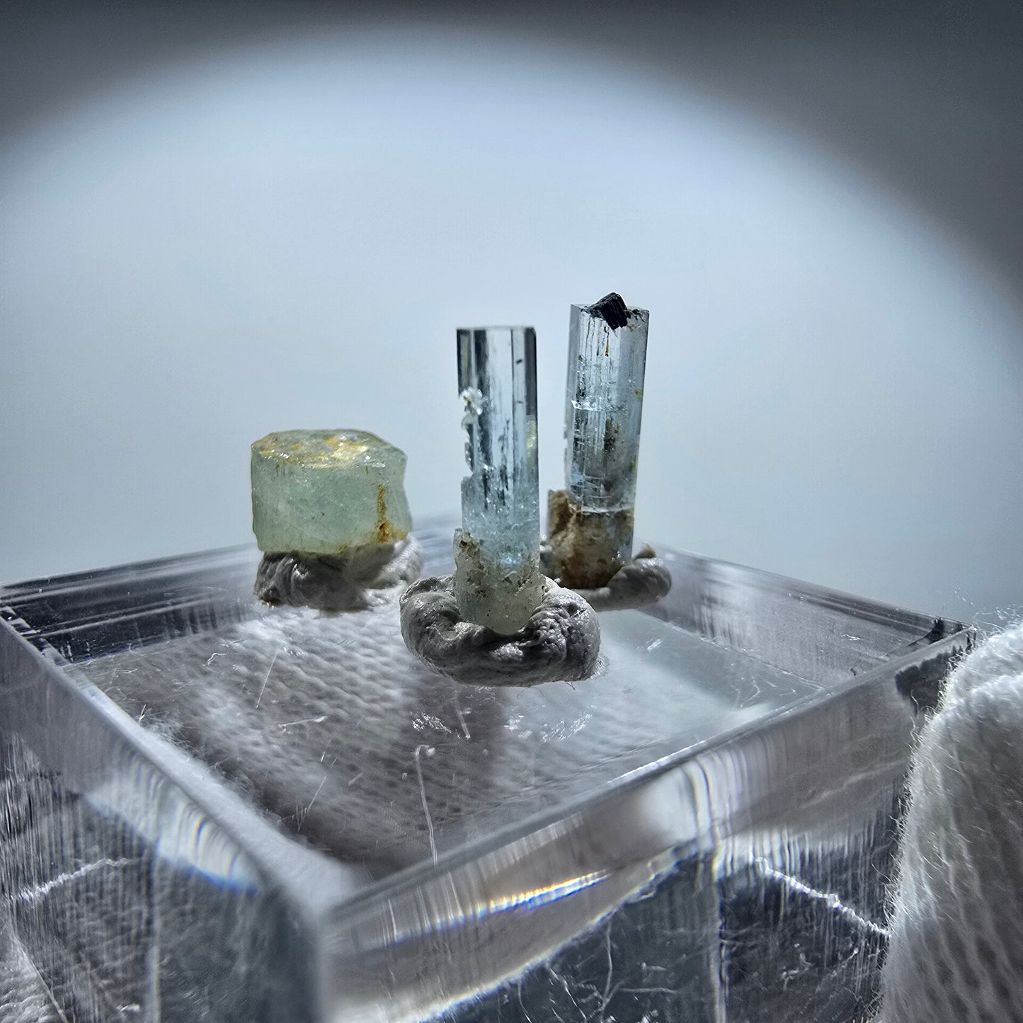 3x Aquamarin Kristalle, blau - 3er Set Erongo, Namibia 4-12mm