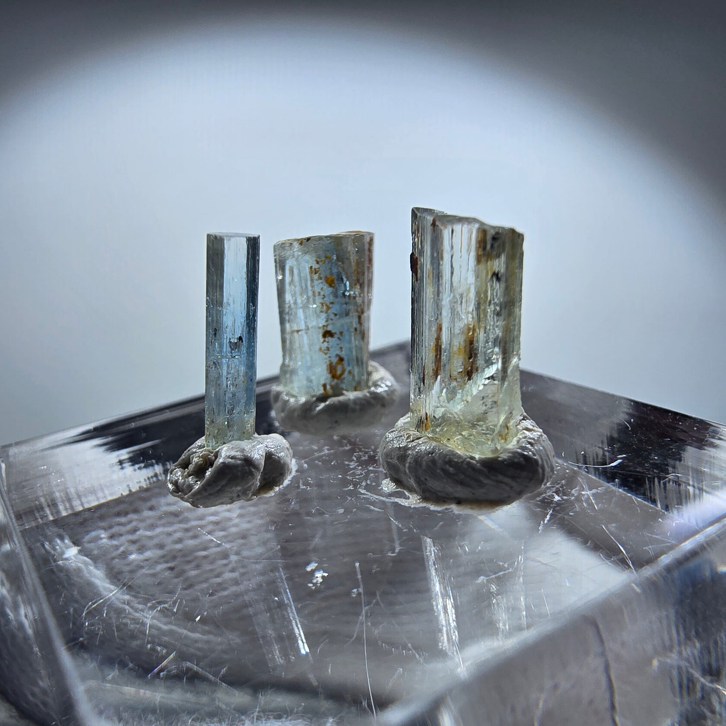 3x Aquamarin Kristalle, blau - 3er Set Erongo, Namibia 8-10mm