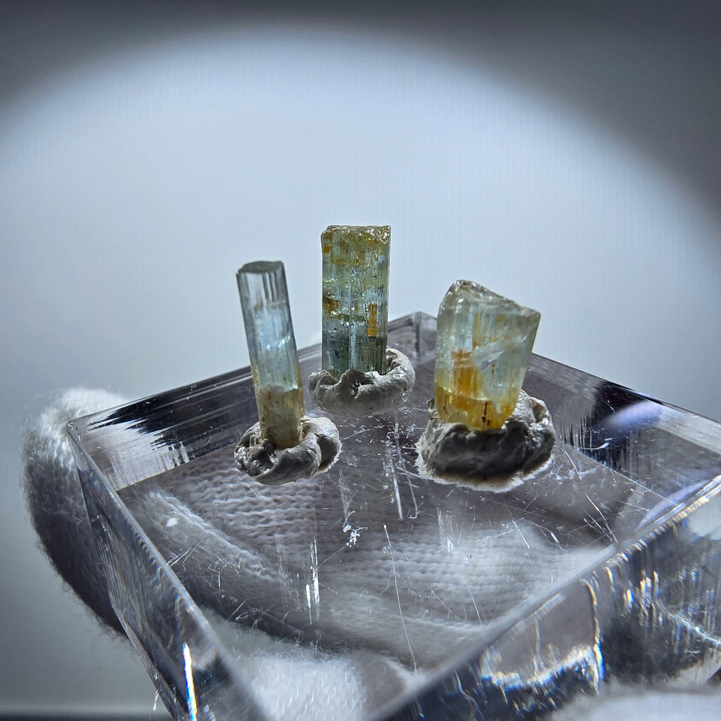 3x Aquamarin Kristalle, blau - 3er Set Erongo, Namibia 6-10mm