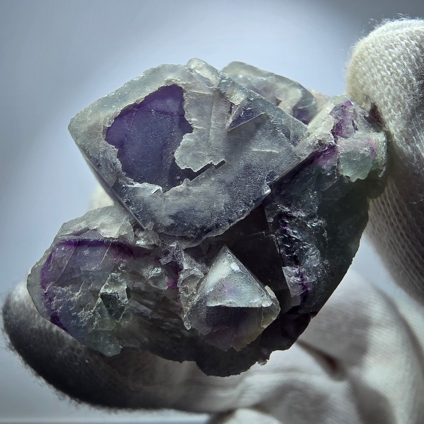 Cube de fluorite fantôme, spécimen de quartz vert violet, omégane, Namibie, 48 x 38 x 29 mm