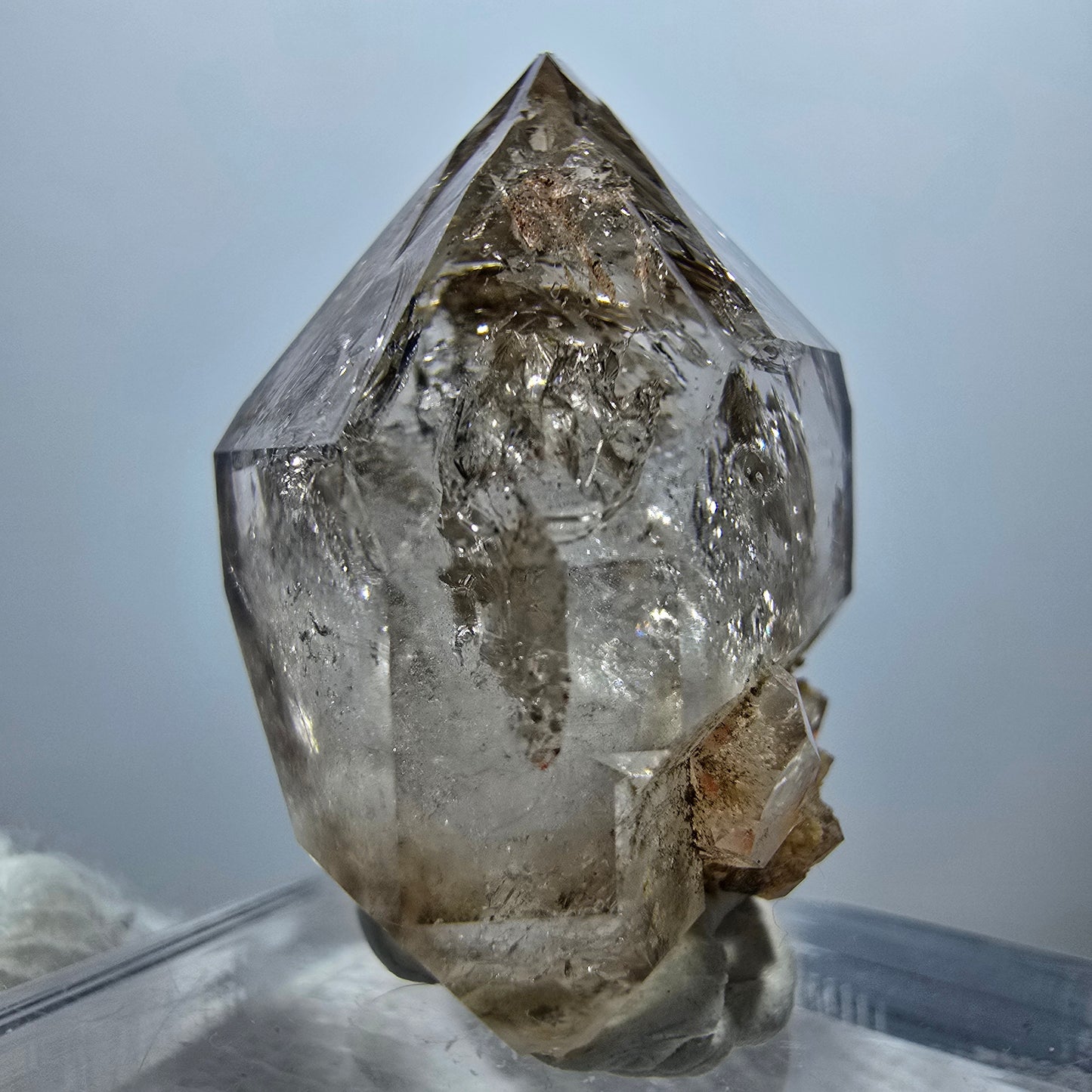 Sceptre en quartz fumé fantôme transparent, DT Point, Goboboseb, Namibie, 29 x 22 x 16 mm