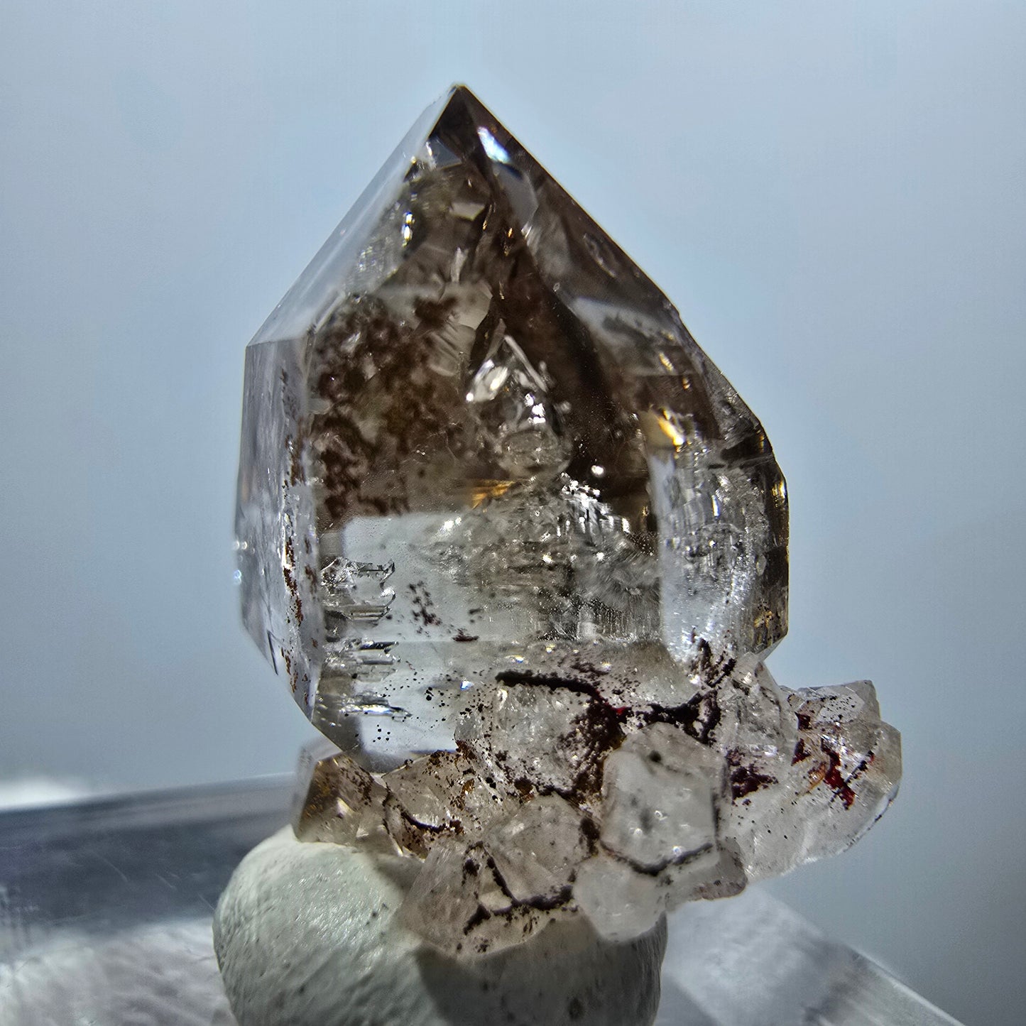 Spécimen de sceptre en quartz fumé fantôme transparent DT Goboboseb, Namibie 23 x 21 x 13 mm