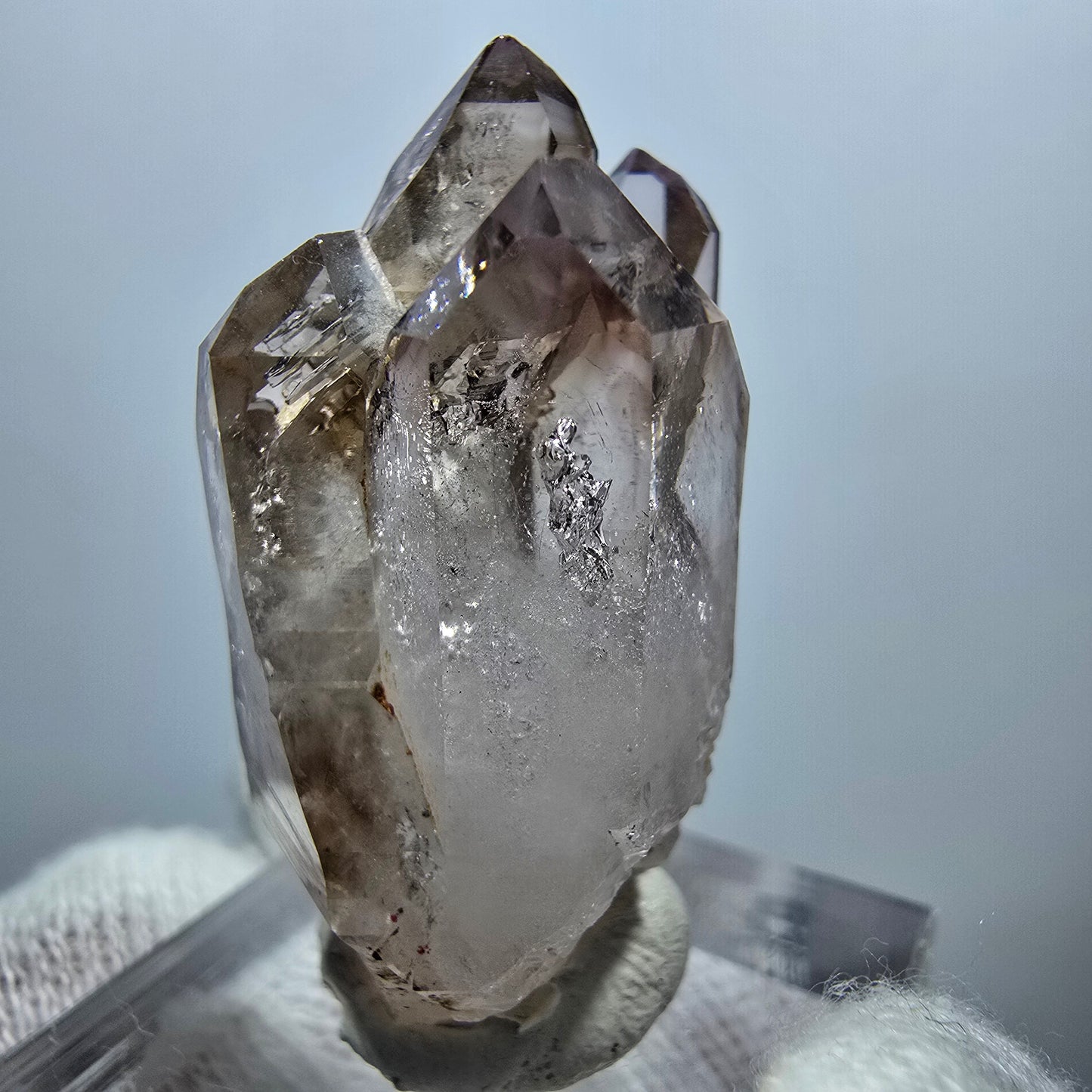 Amas de sceptres en quartz fumé fantôme transparent, Goboboseb, Namibie, 35 x 20 x 17 mm
