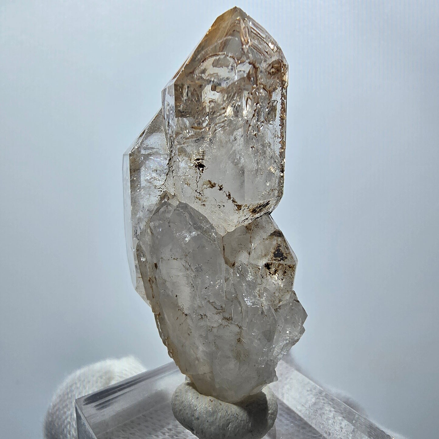 Amas de sceptres en quartz fumé fantôme transparent, Goboboseb, Namibie, 50 x 28 x 17 mm