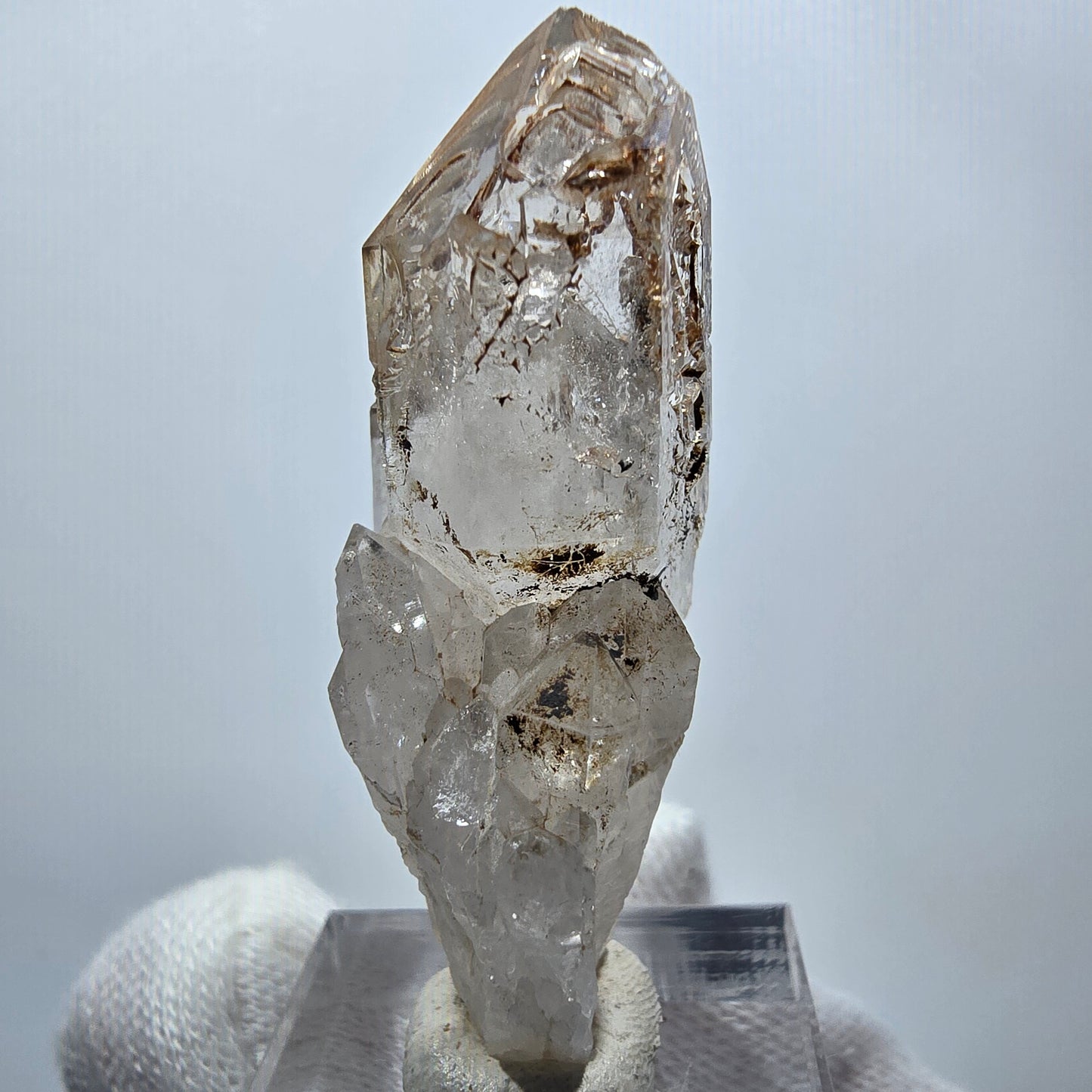 Amas de sceptres en quartz fumé fantôme transparent, Goboboseb, Namibie, 50 x 28 x 17 mm