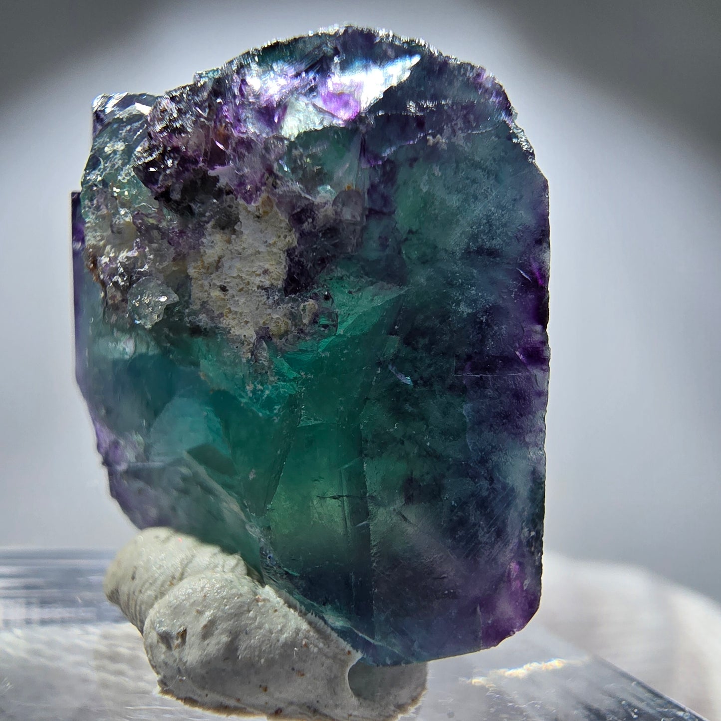 Spécimen rare de cube de fluorite fantôme, vert zonal et violet, Okorusu, Namibie, 27 x 27 x 16 mm