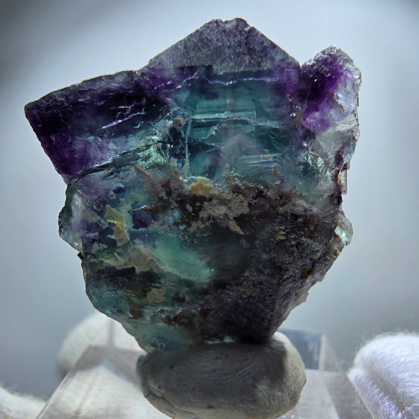 Spécimen rare de cube de fluorite fantôme, vert zonal et violet, Okorusu, Namibie, 34 x 26 x 17 mm
