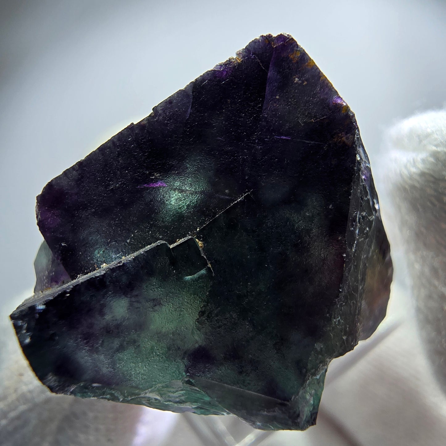 Spécimen rare de cube de fluorite fantôme, vert zonal et violet, Okorusu, Namibie, 29 x 23 x 20 mm