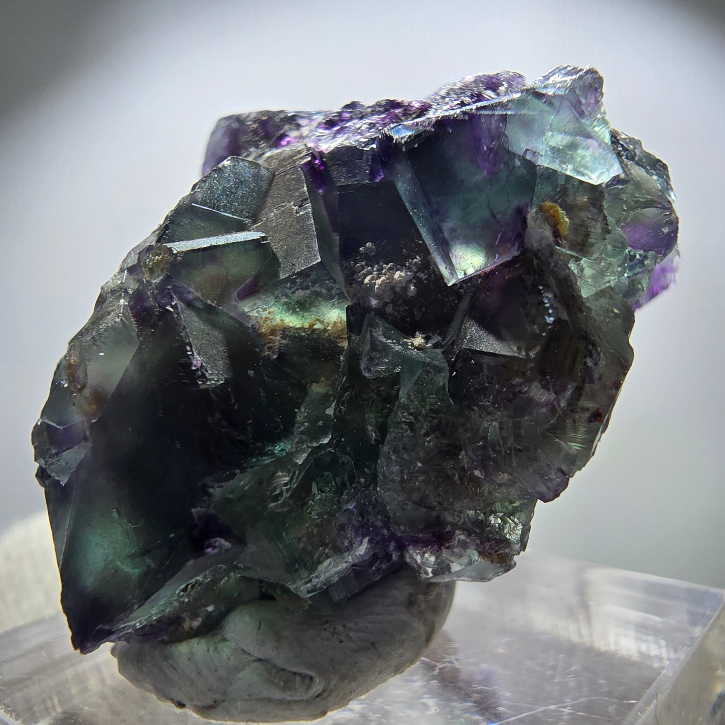 Spécimen rare de cube de fluorite fantôme, vert zonal et violet, Okorusu, Namibie, 38 x 30 x 24 mm