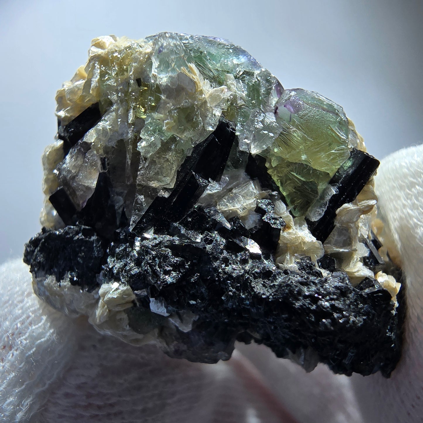 Phantom Fluorite cube zonal, Muscovite Schörl Tourmaline Erongo Namibia 38*33*27mm