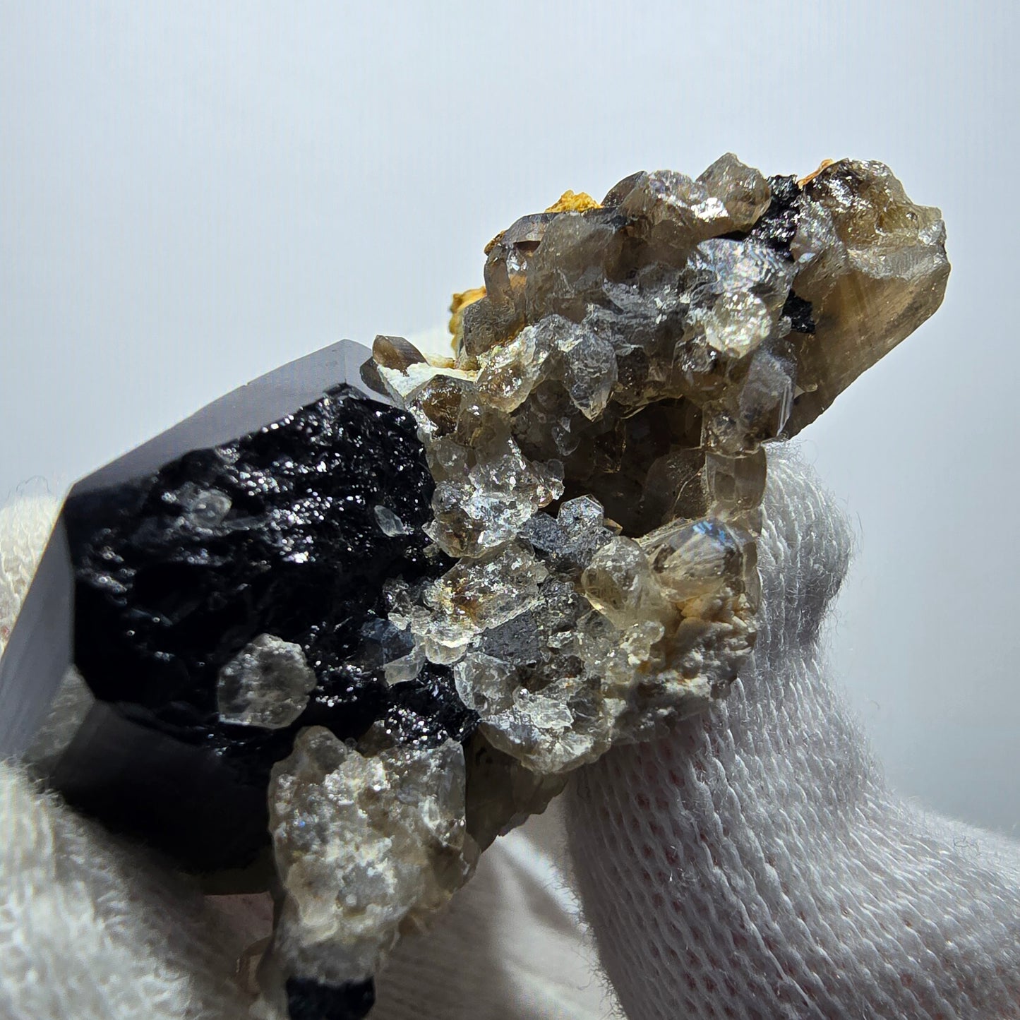 Symmetrische Schörl Turmalin, Rauchquarz, Hyalit Stufe Erongo Namibia 52*34*20mm