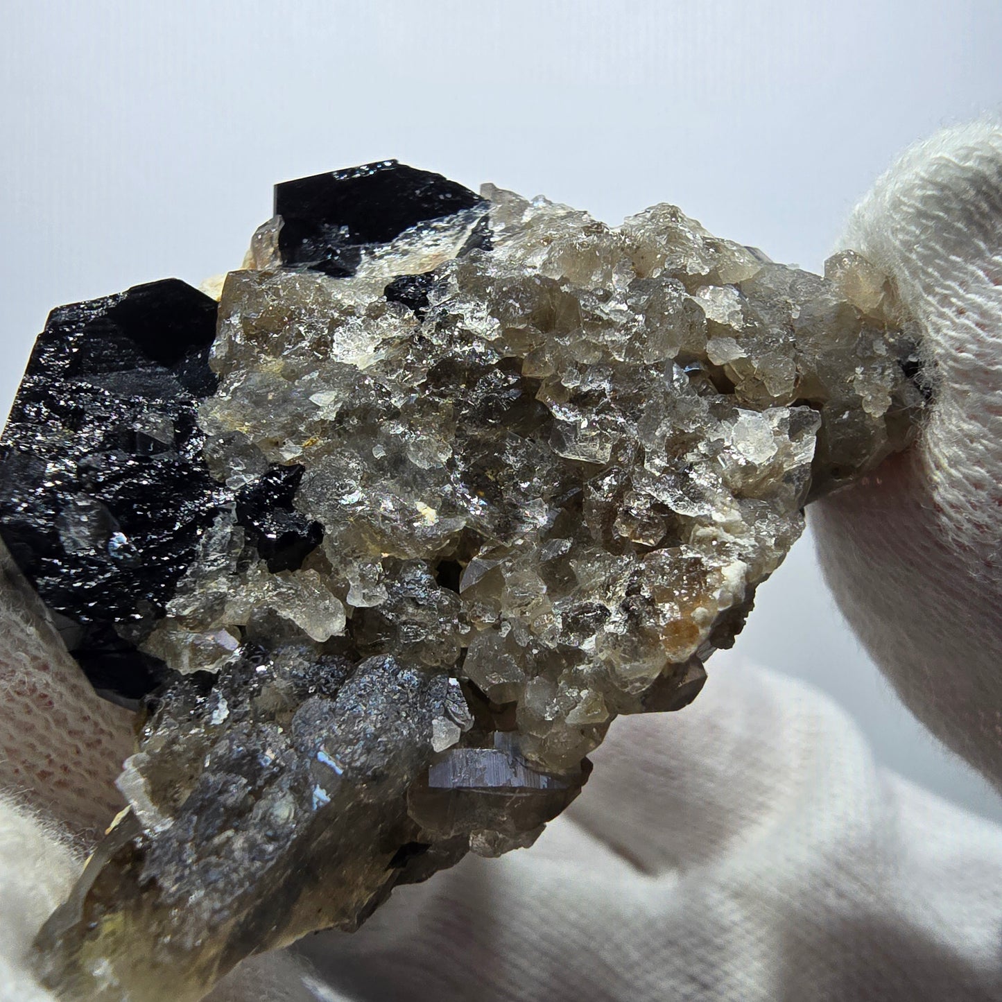 Symmetrische Schörl Turmalin, Rauchquarz, Hyalit Stufe Erongo Namibia 52*34*20mm