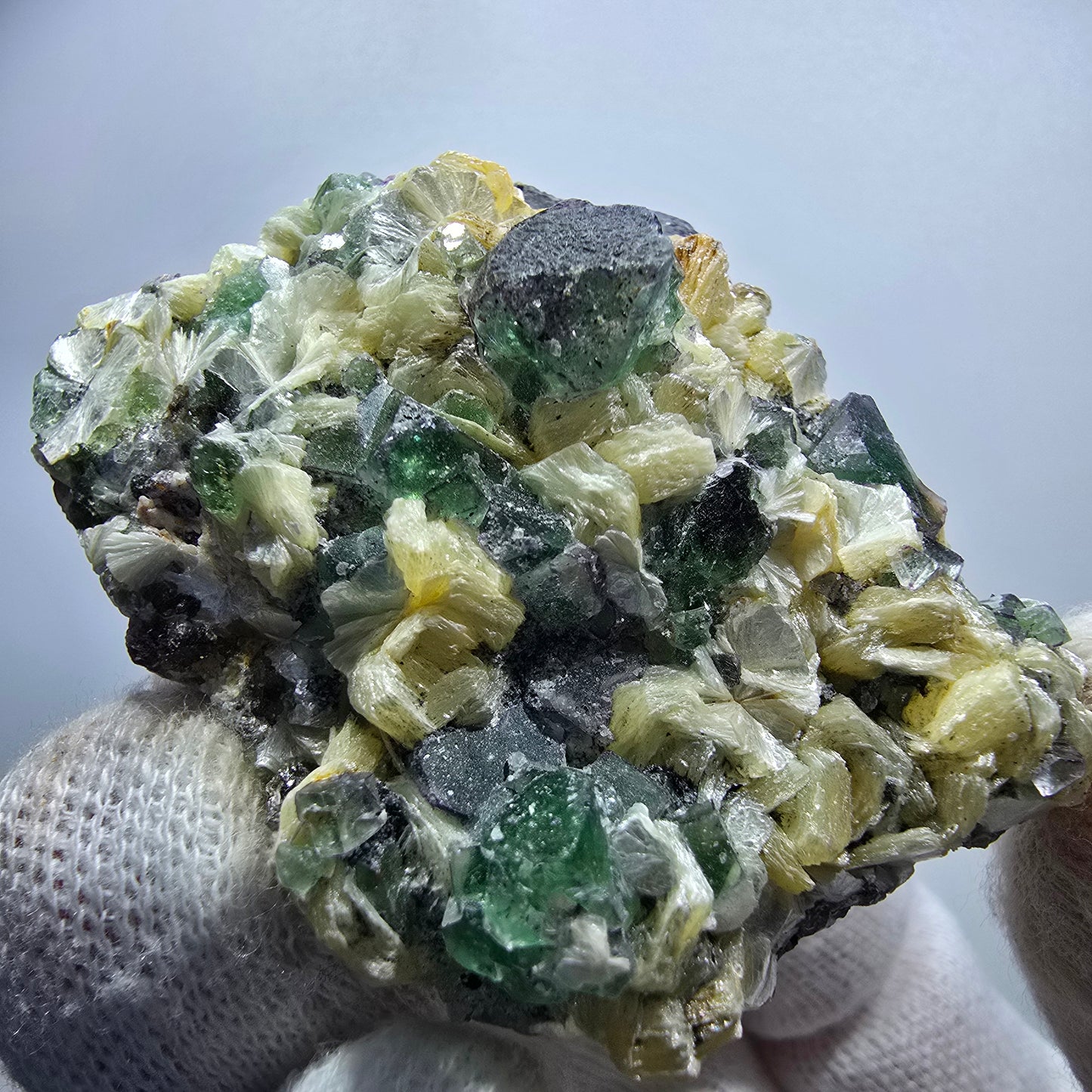 Phantom Fluorit, Rauchquarz, Schörl Turmalin, Muskovit Erongo Namibia 59*51*30mm