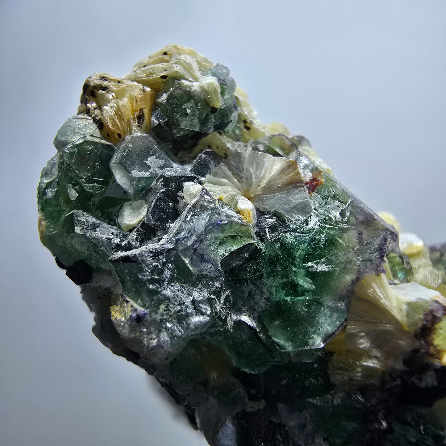 Phantom Fluorit, Rauchquarz, Schörl Turmalin, Muskovit Erongo Namibia 59*51*30mm
