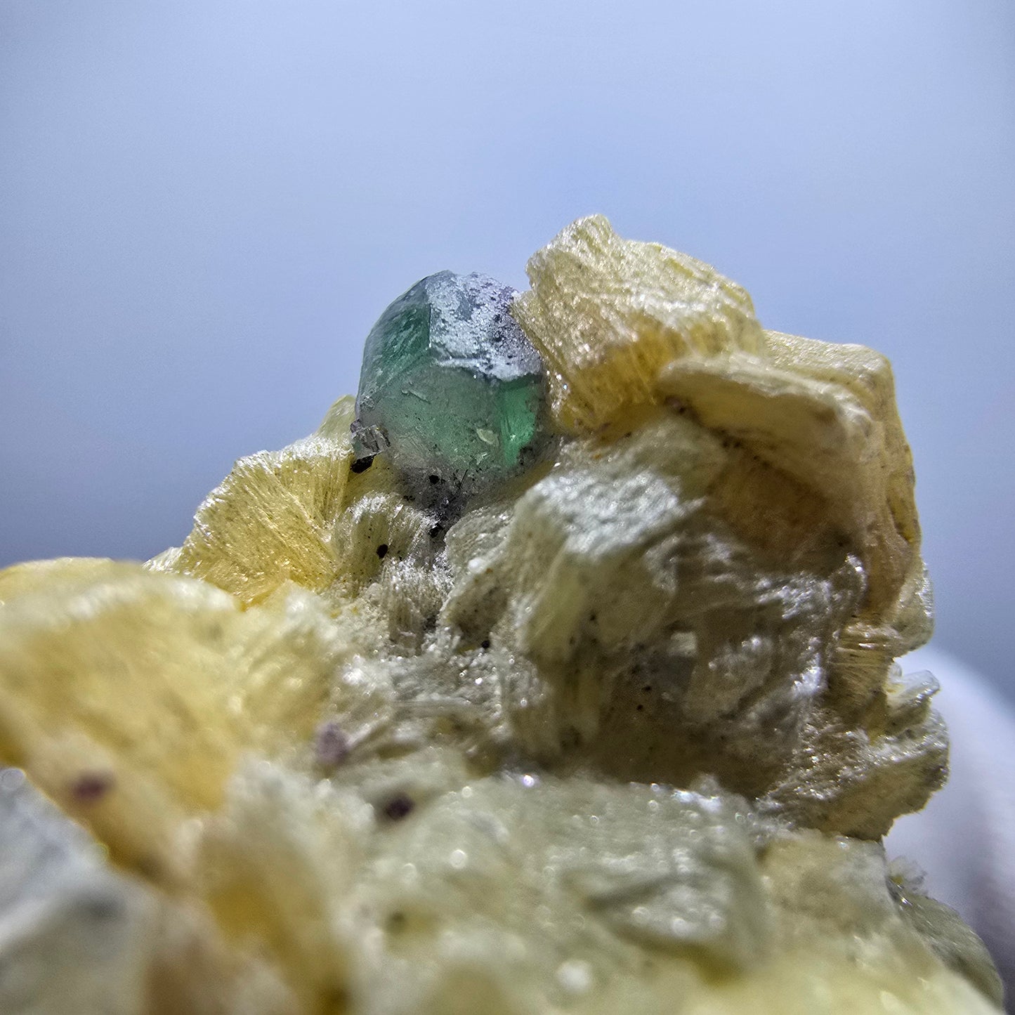 Fluorite fantôme, quartz fumé, tourmaline Schörl, hyalite, muscovite Erongo, Namibie 62*43*31mm