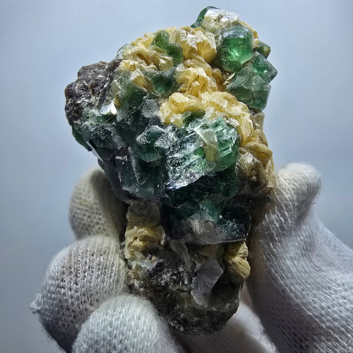 Fluorite fantôme Schörl, tourmaline, calcite, muscovite, stade Erongo, Namibie, 62 x 40 x 38 mm