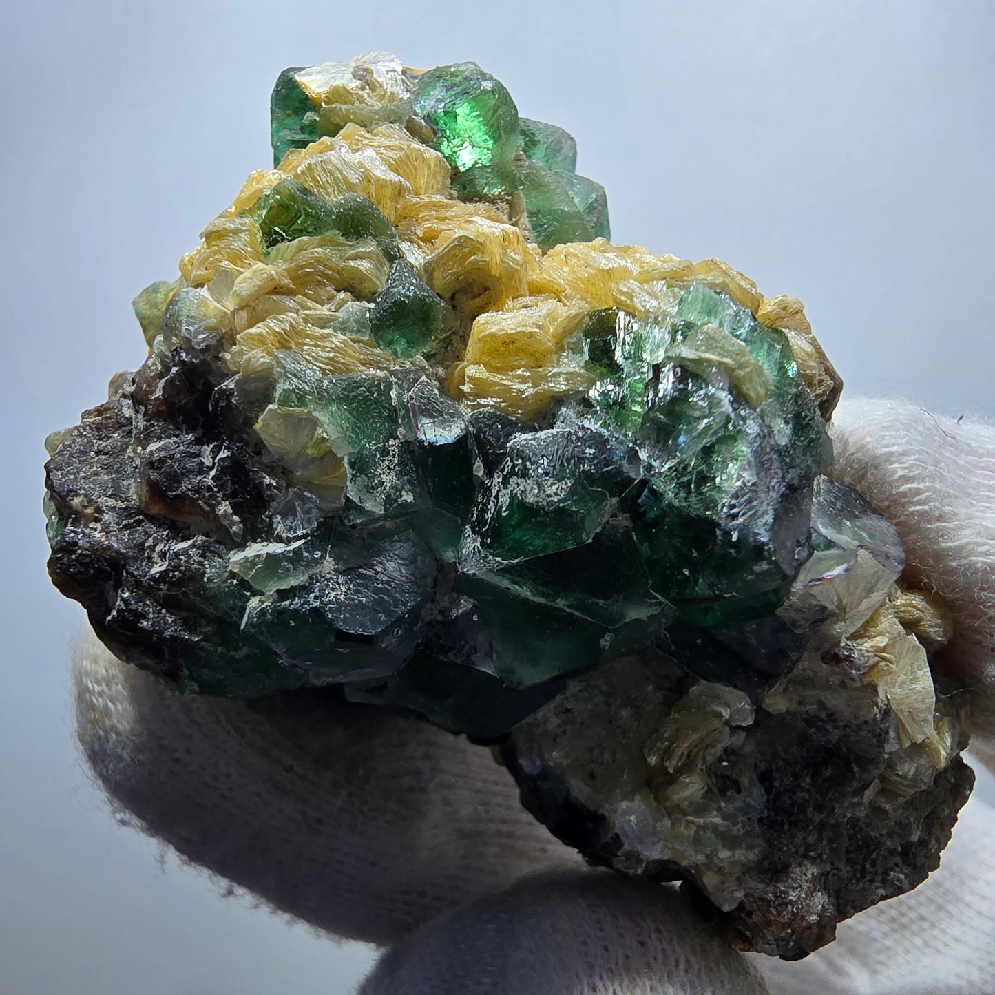 Fluorite fantôme Schörl, tourmaline, calcite, muscovite, stade Erongo, Namibie, 62 x 40 x 38 mm
