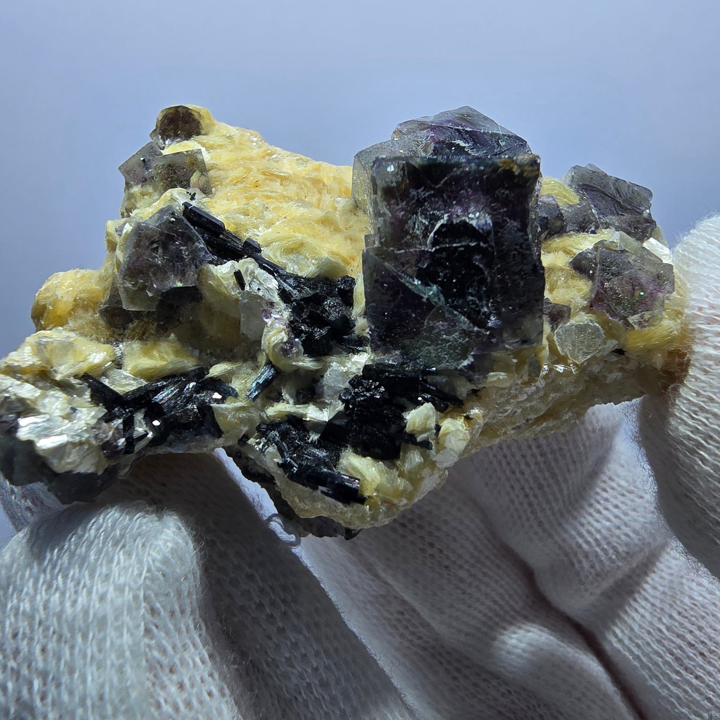 Colorful Phantom Fluorite Cubes Schorl Tourmaline Muscovite Erongo, Namibia 59*41*38mm