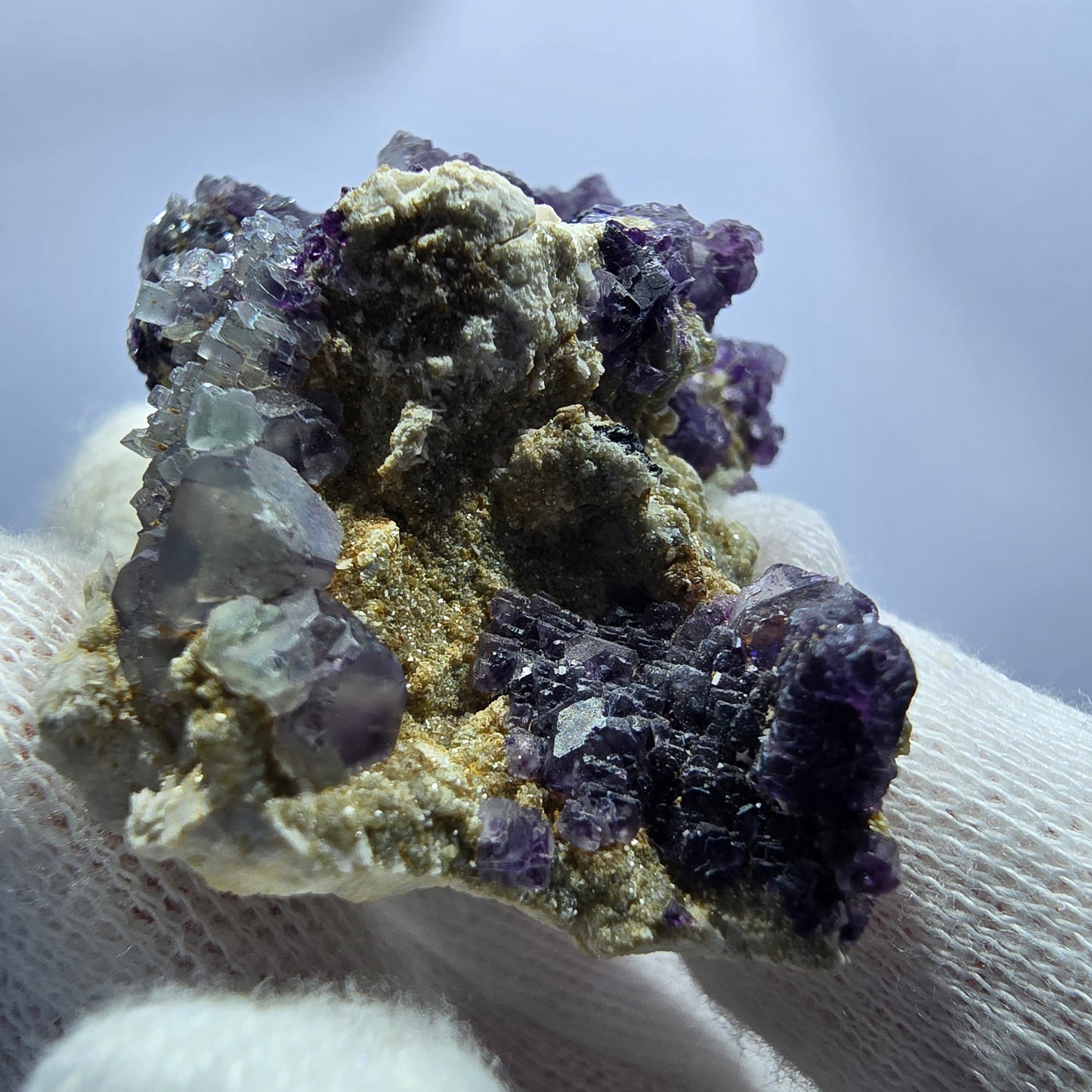 Cube de fluorite fantôme, hyalite, spécimen d'orthose, Erongo, Namibie, 63 x 40 x 28 mm