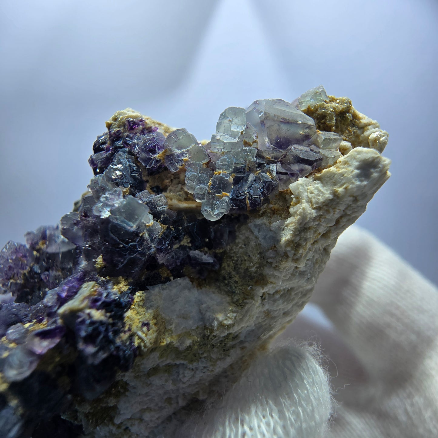 Cube de fluorite fantôme, hyalite, spécimen d'orthose, Erongo, Namibie, 63 x 40 x 28 mm